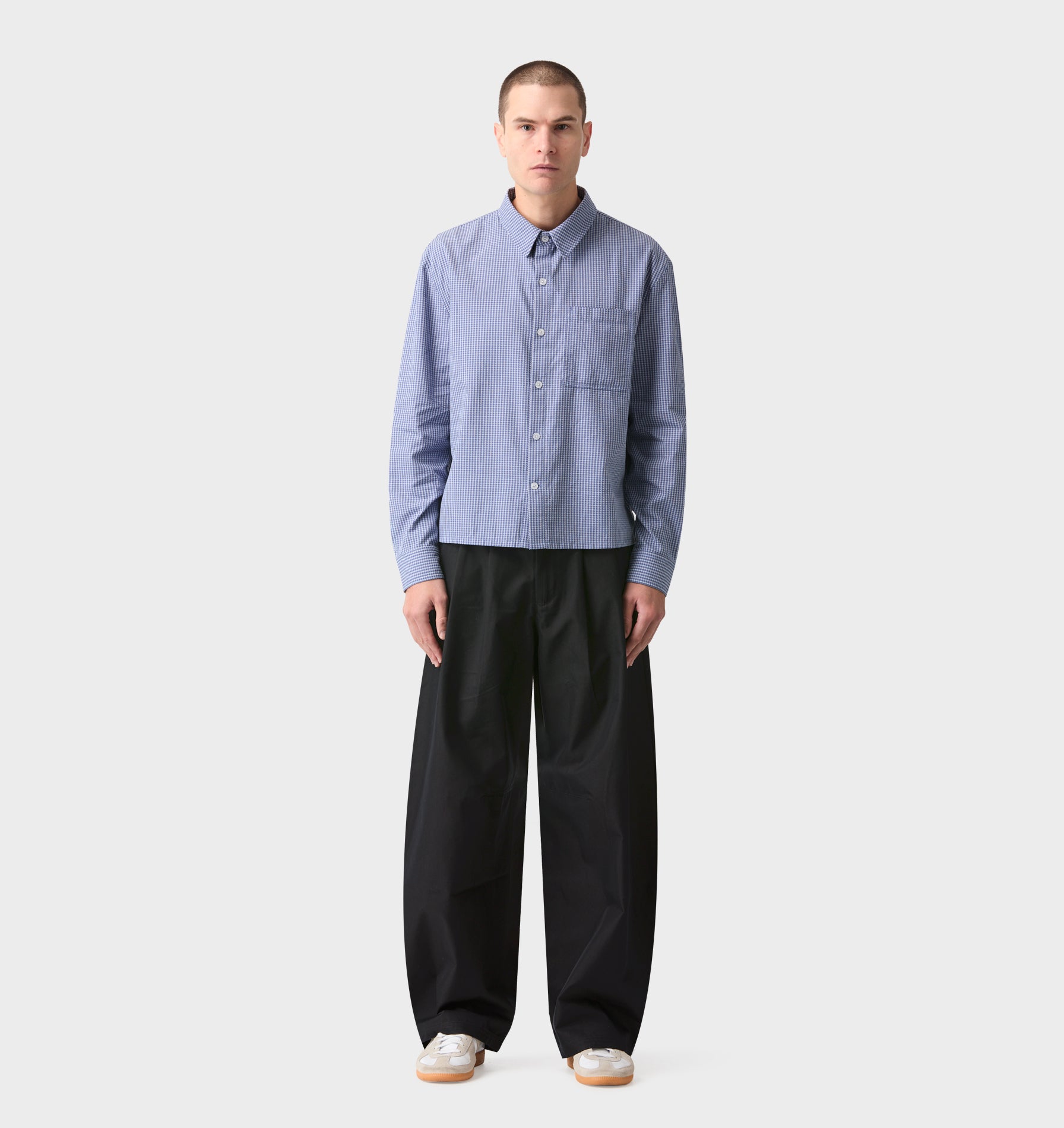 Crop LS Shirt - Light Blue Check