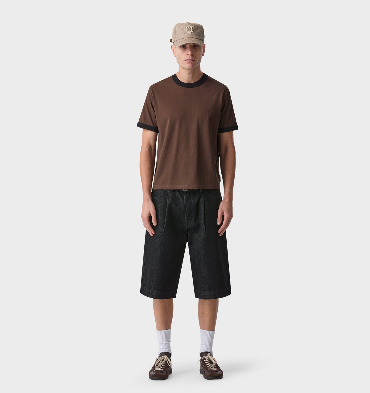 Wide Leg Pleat Denim Short - Black