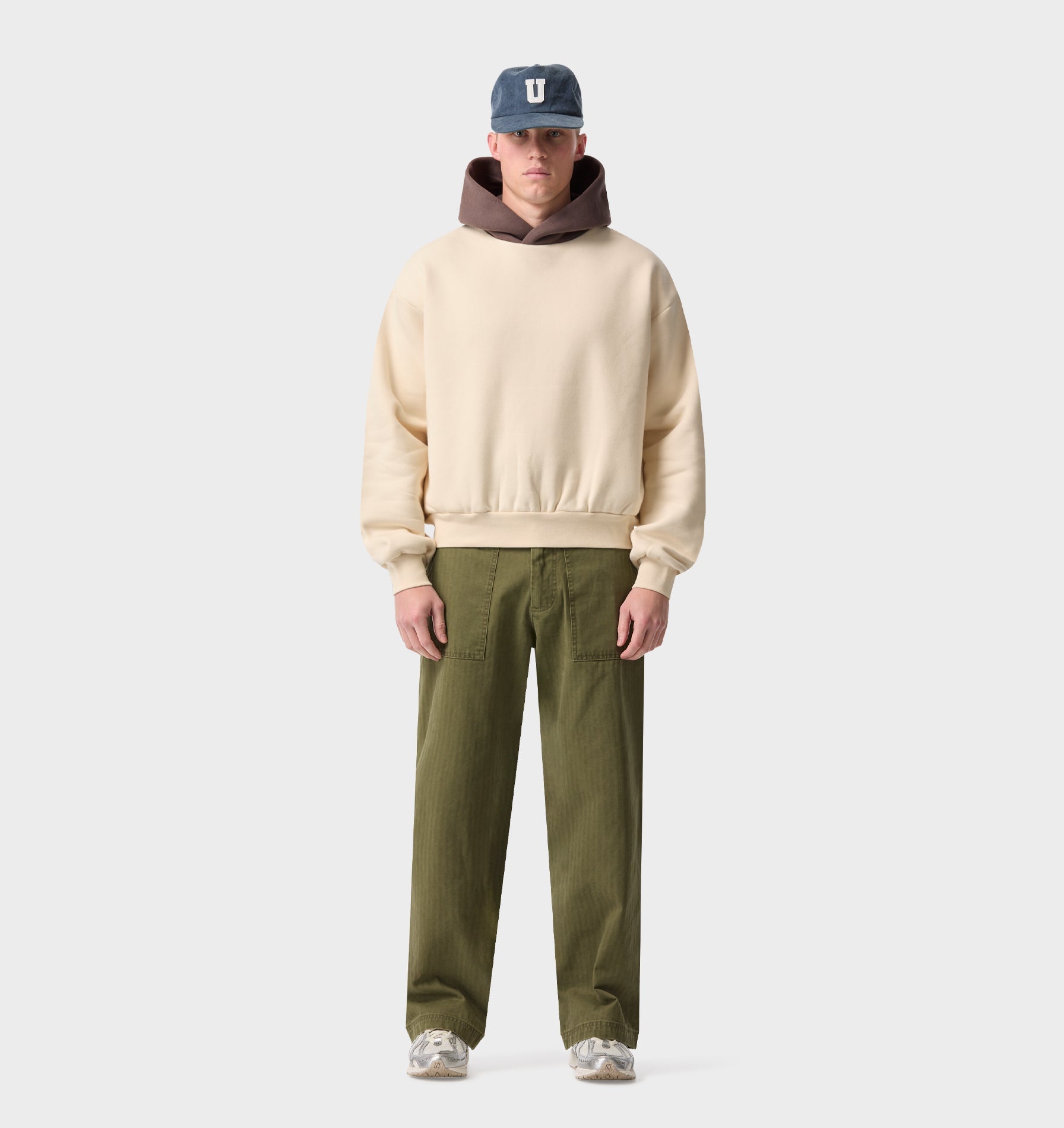 Heavy Crop Box Hood - Off White/Brown