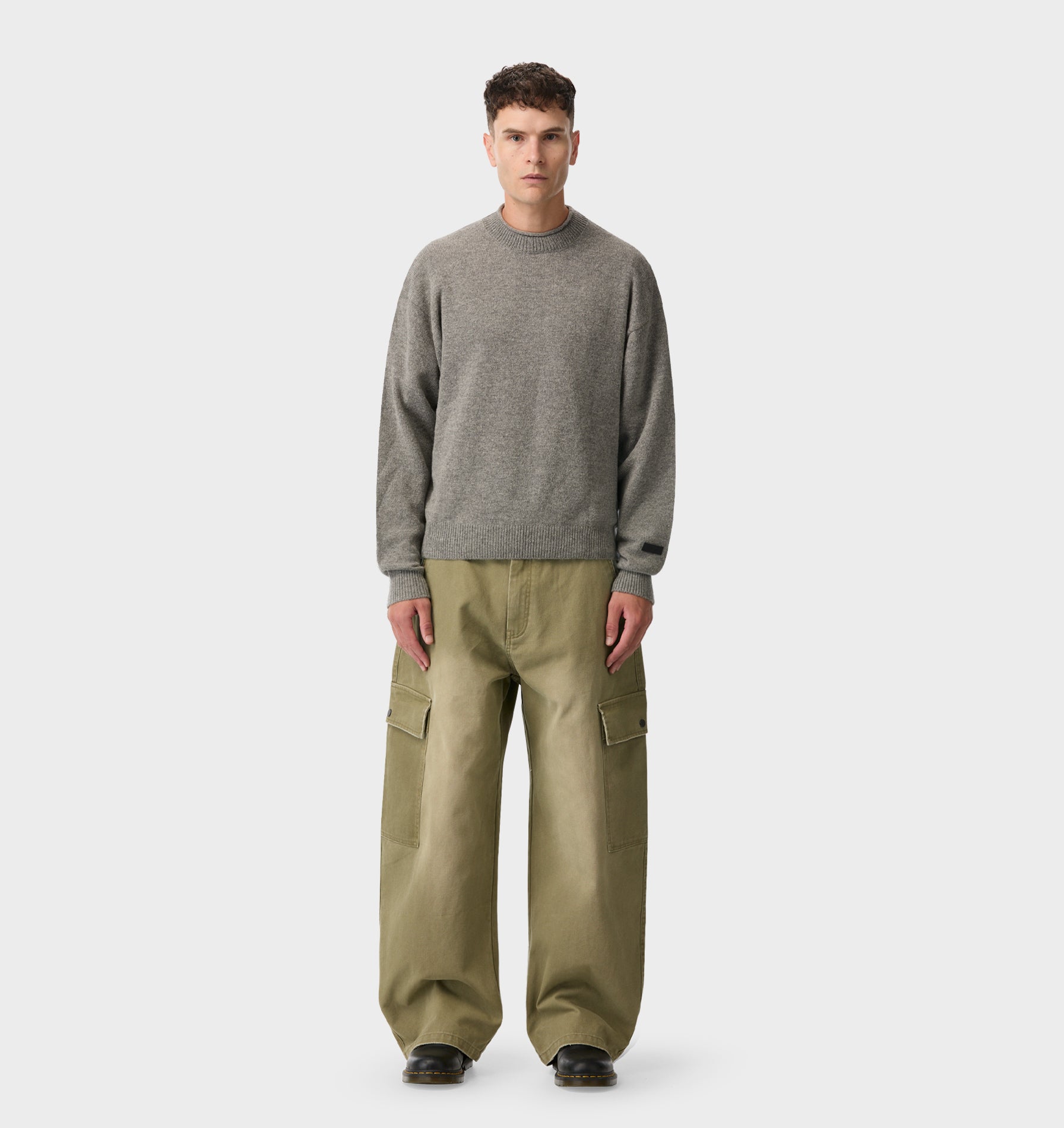 Rolled Neck Knit Sweater - Grey Marle