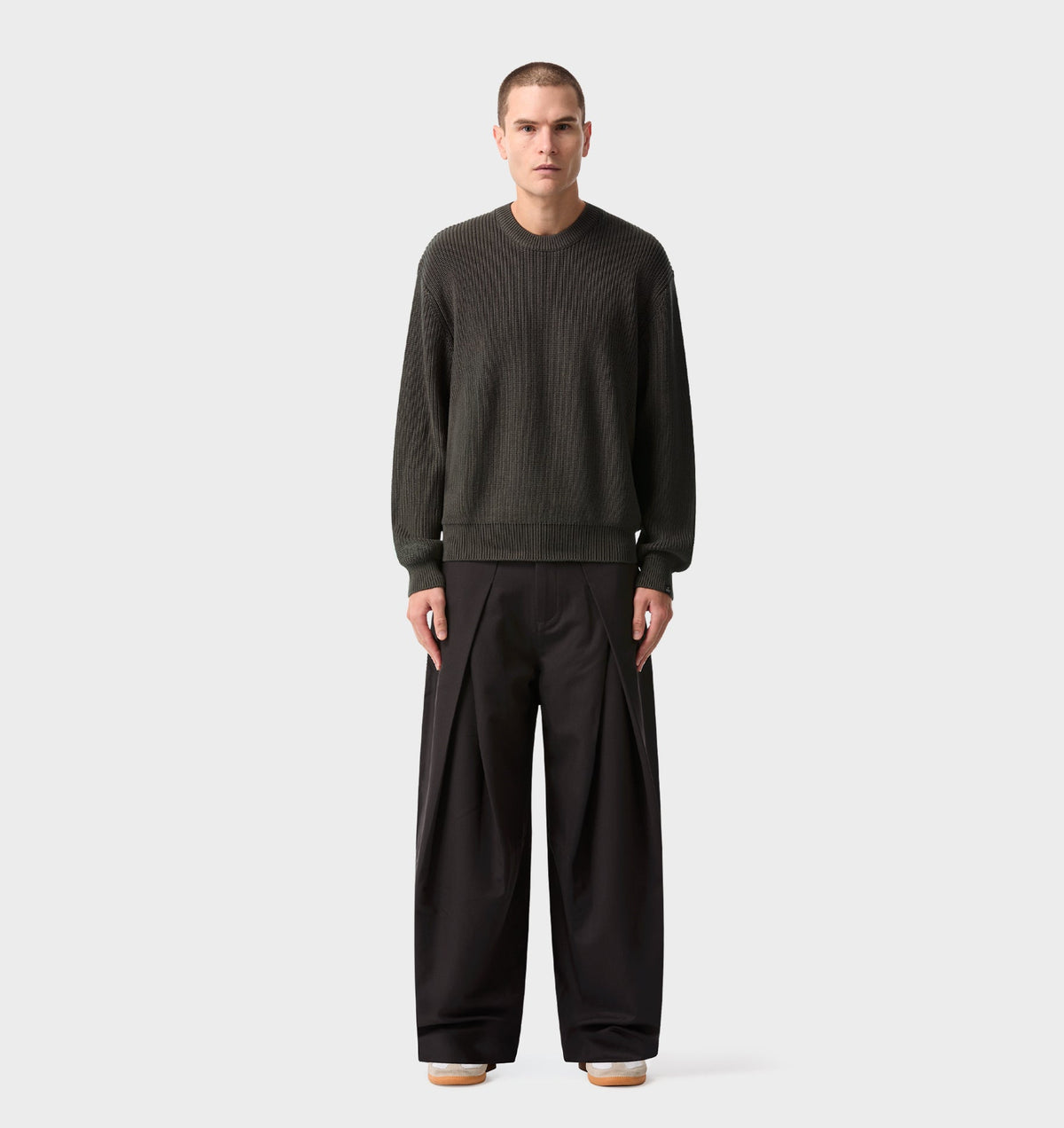 Cropped Knit Sweater - Flint Grey