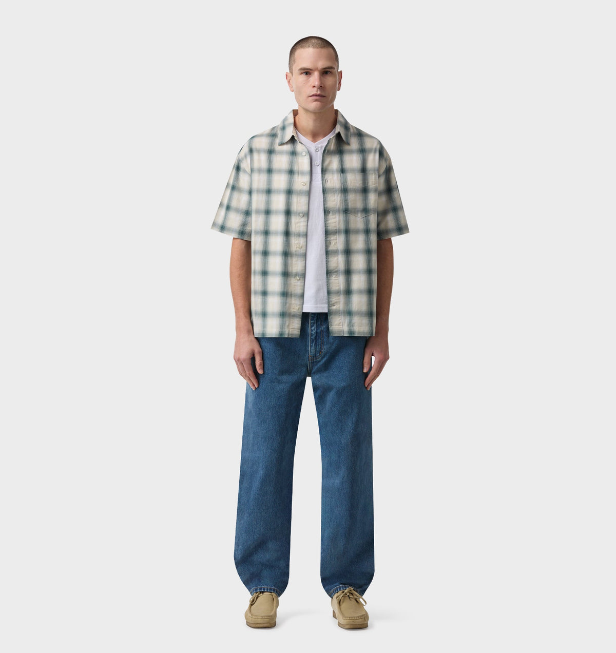 Arlo SS Shirt - White/Teal Check