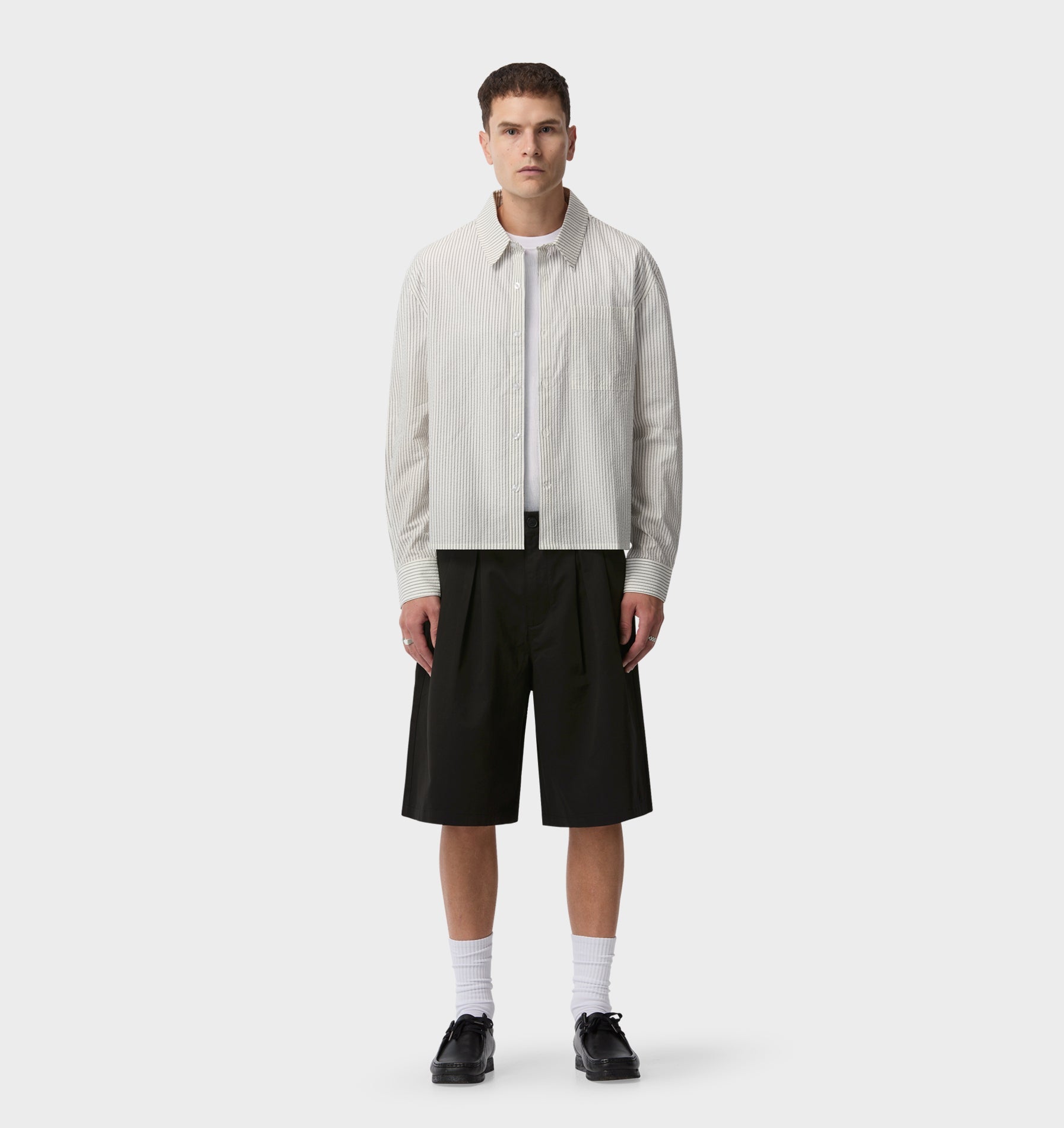 Crop LS Shirt - White/Black Stripe