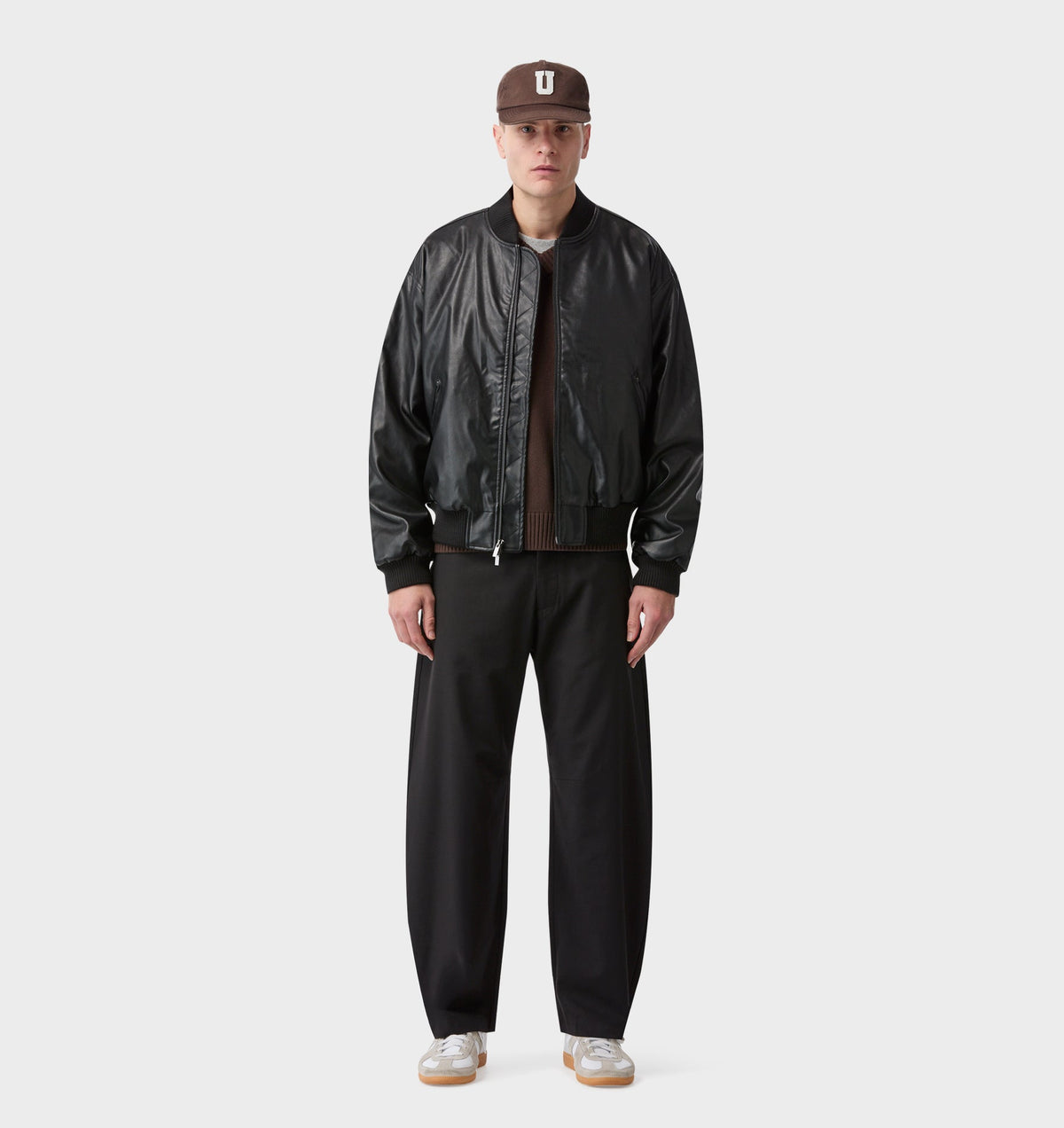 Faux Leather Bomber Jacket - Black