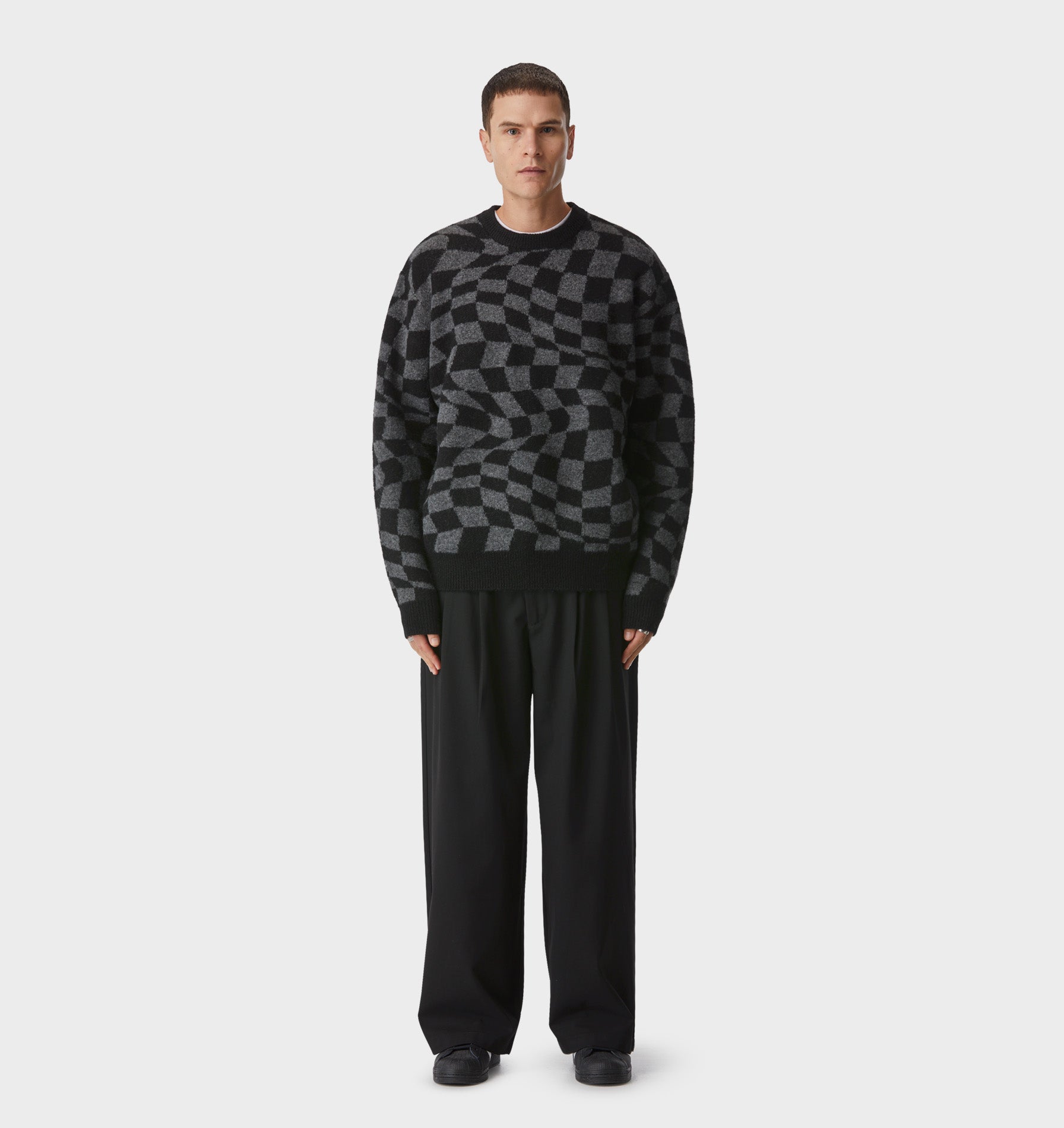 Checker Knit Sweater - Charcoal/Black