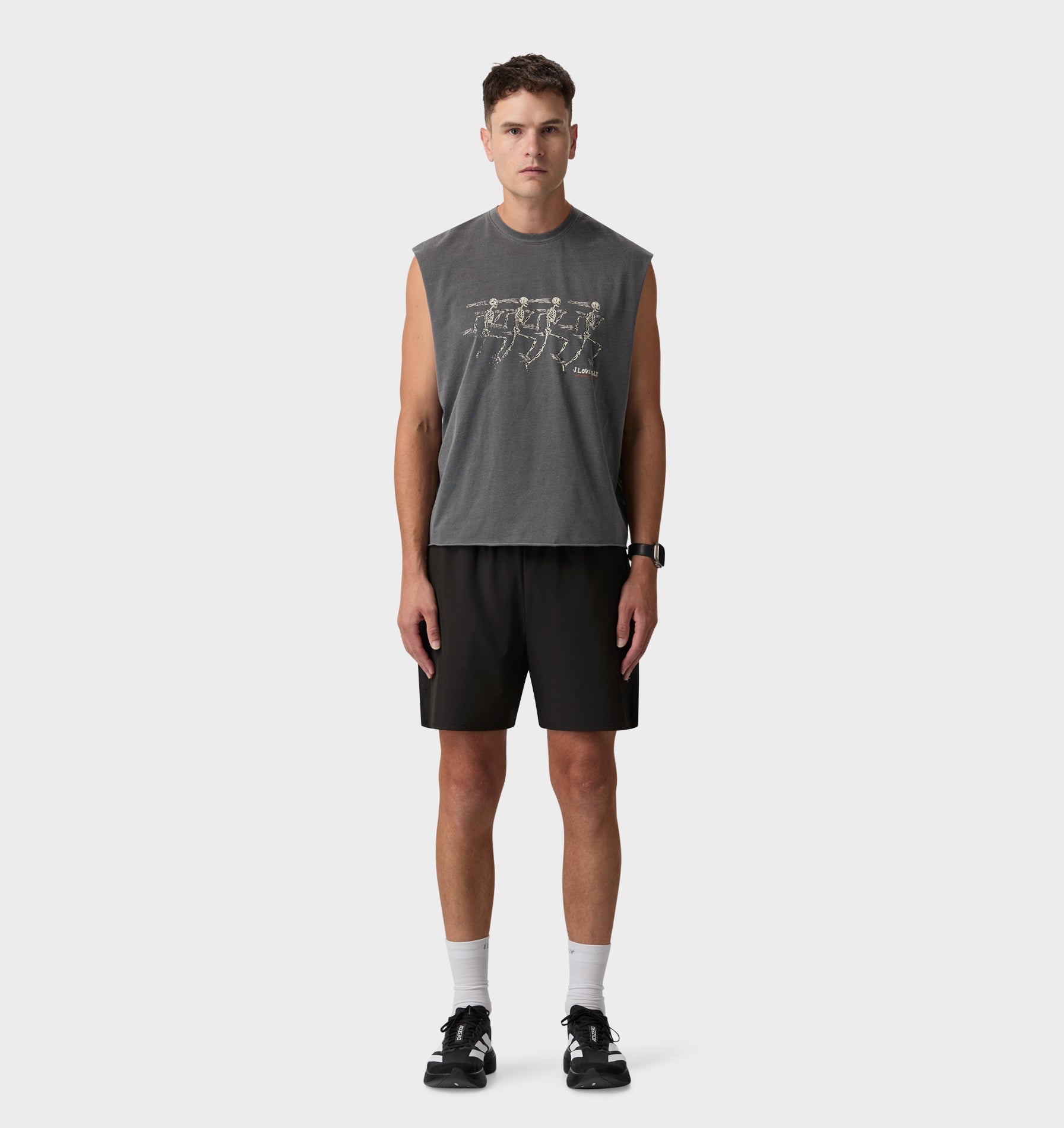 Skeleton Lewi Cropped Tank - Washed Black