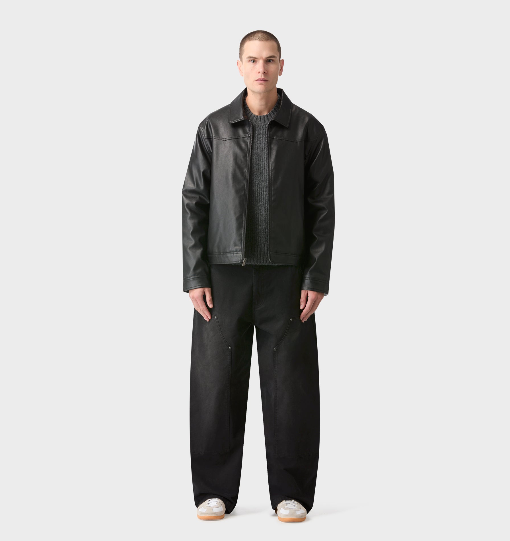 Dayton Faux Leather Jacket- Black