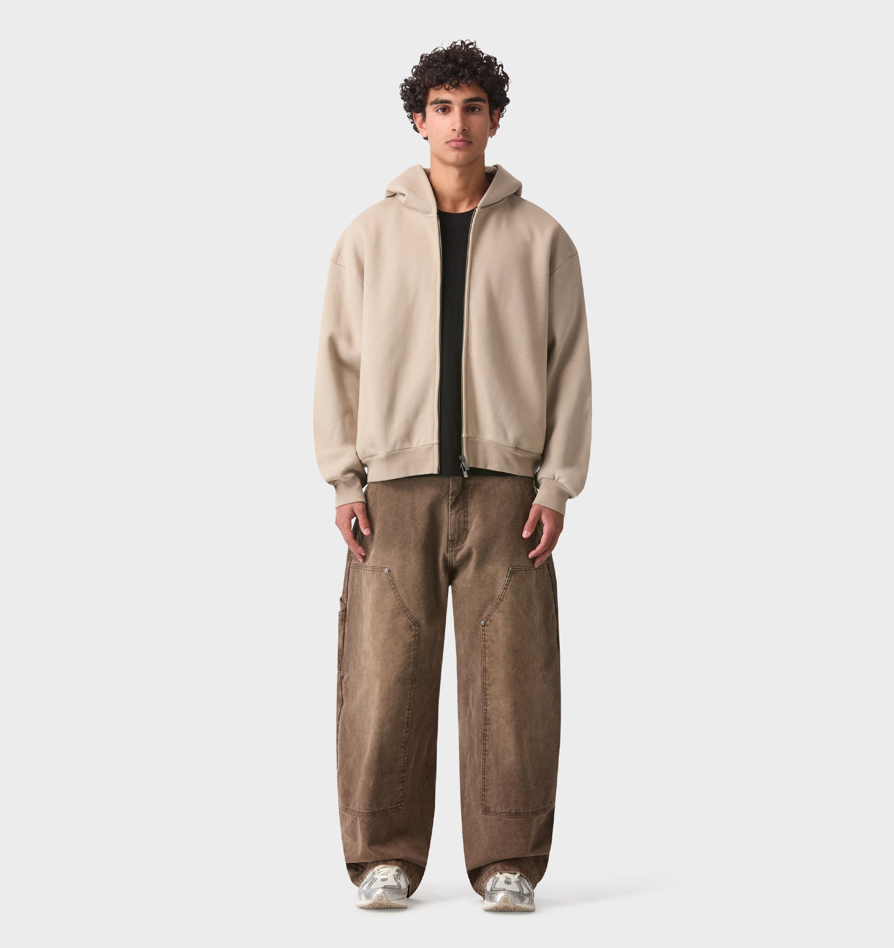 Heavy Crop Zip Hood - Taupe