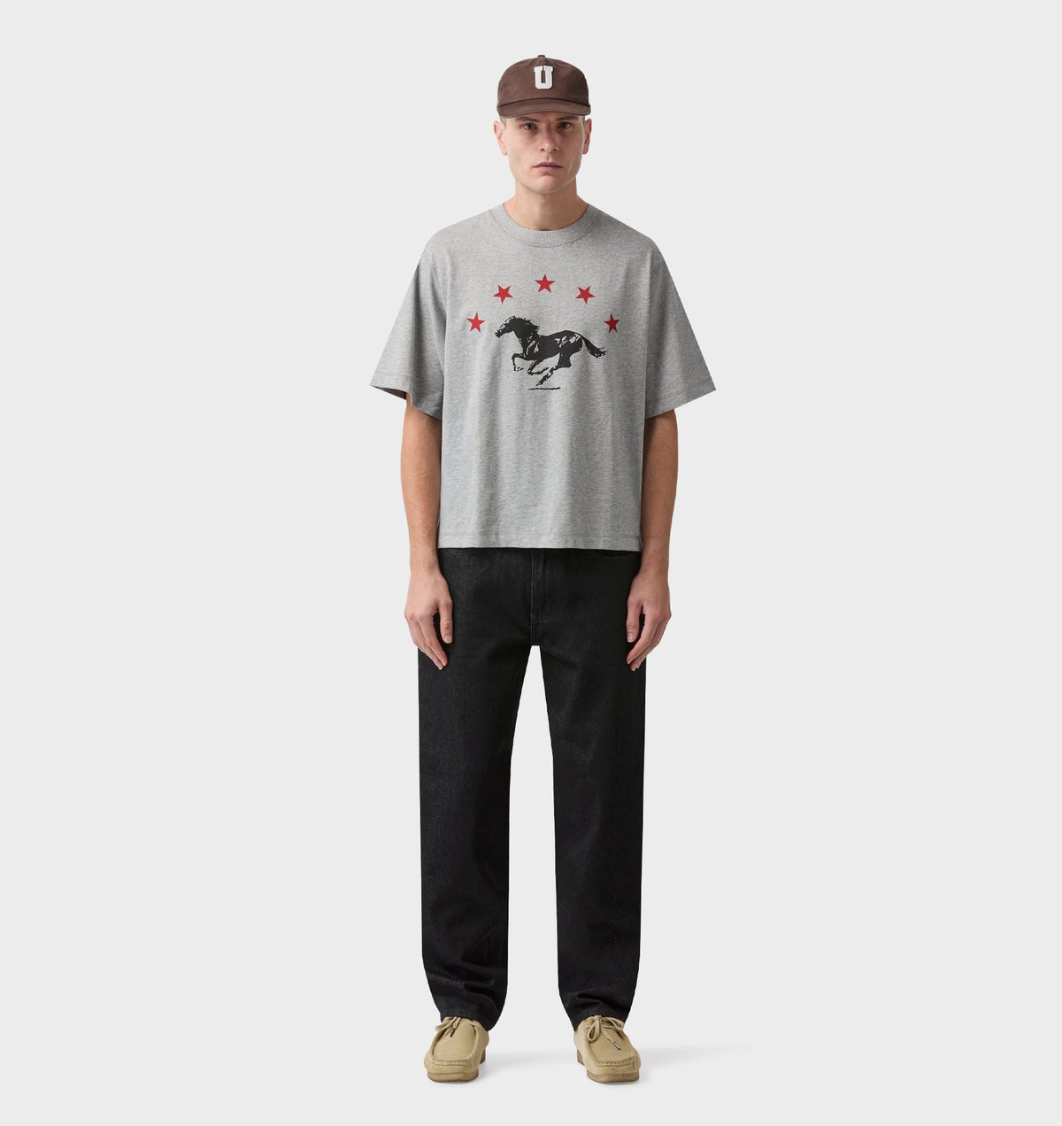 Horse Crop Box Tee - Heather Grey