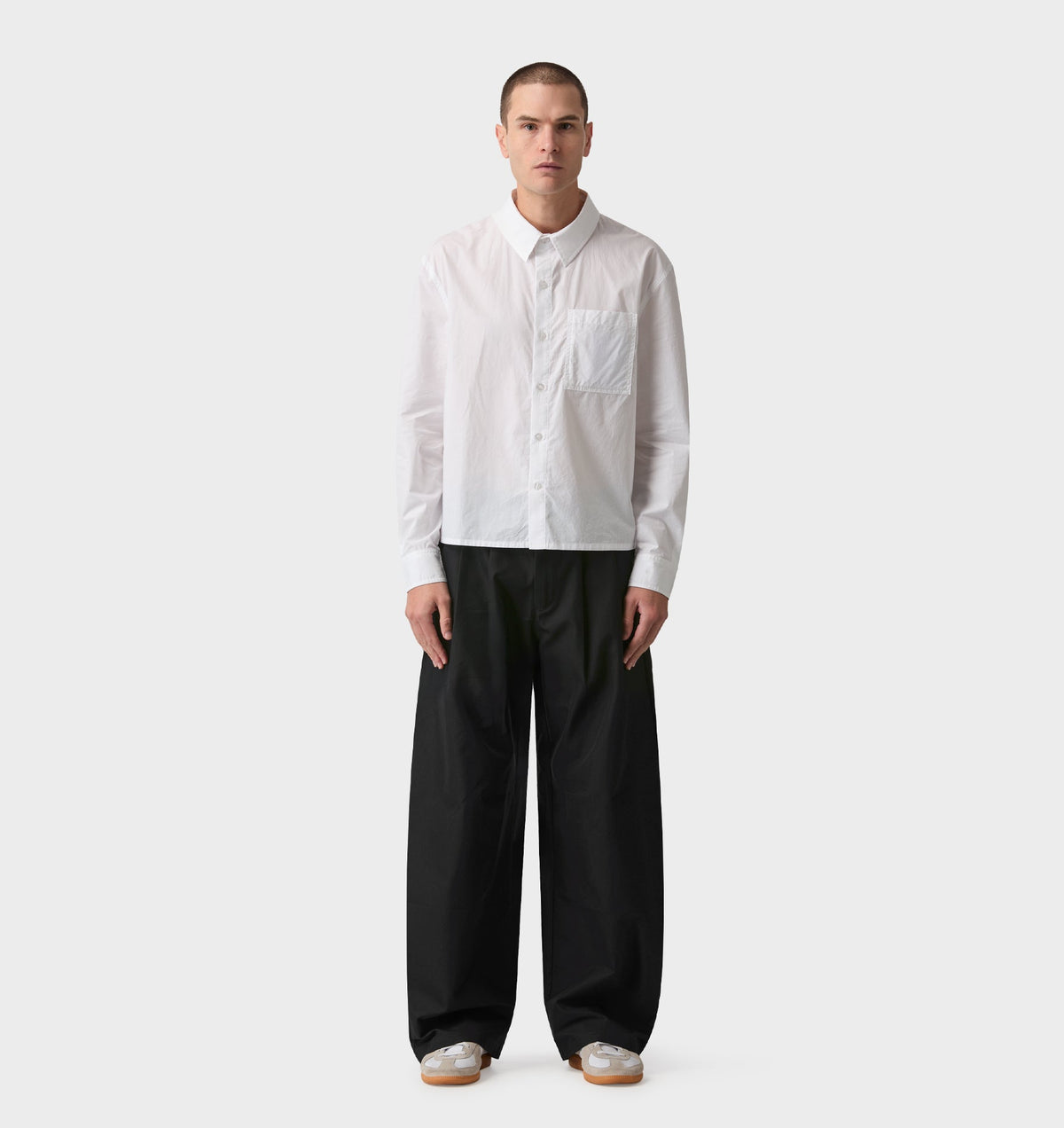 Crop LS Shirt - White Poplin