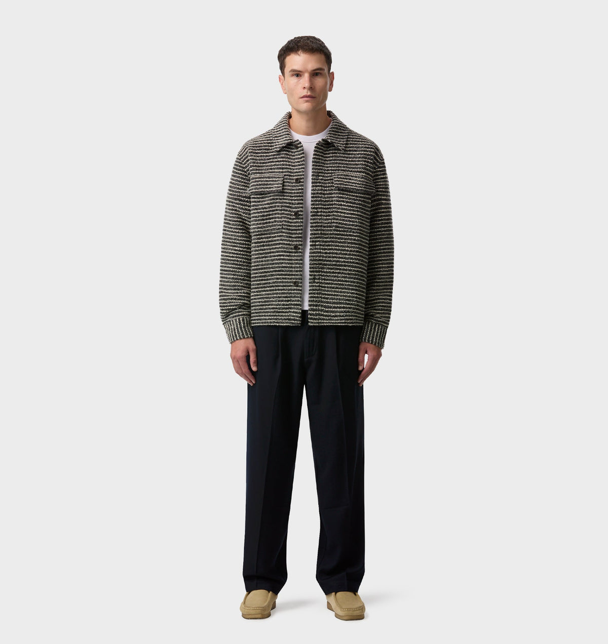 Boucle Overshirt  - Grey/White Stripe