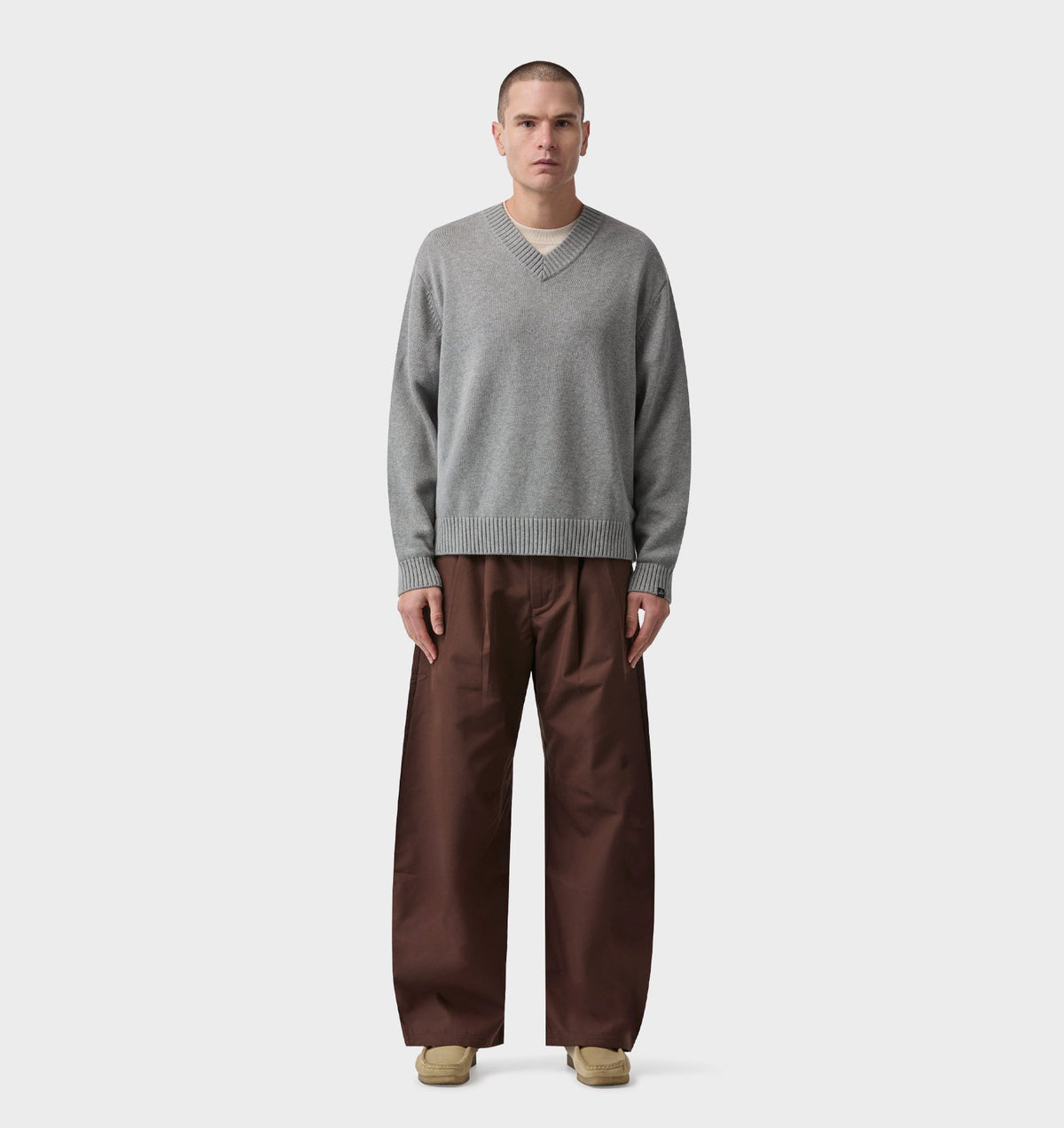 V Neck Sweater - Grey Marle