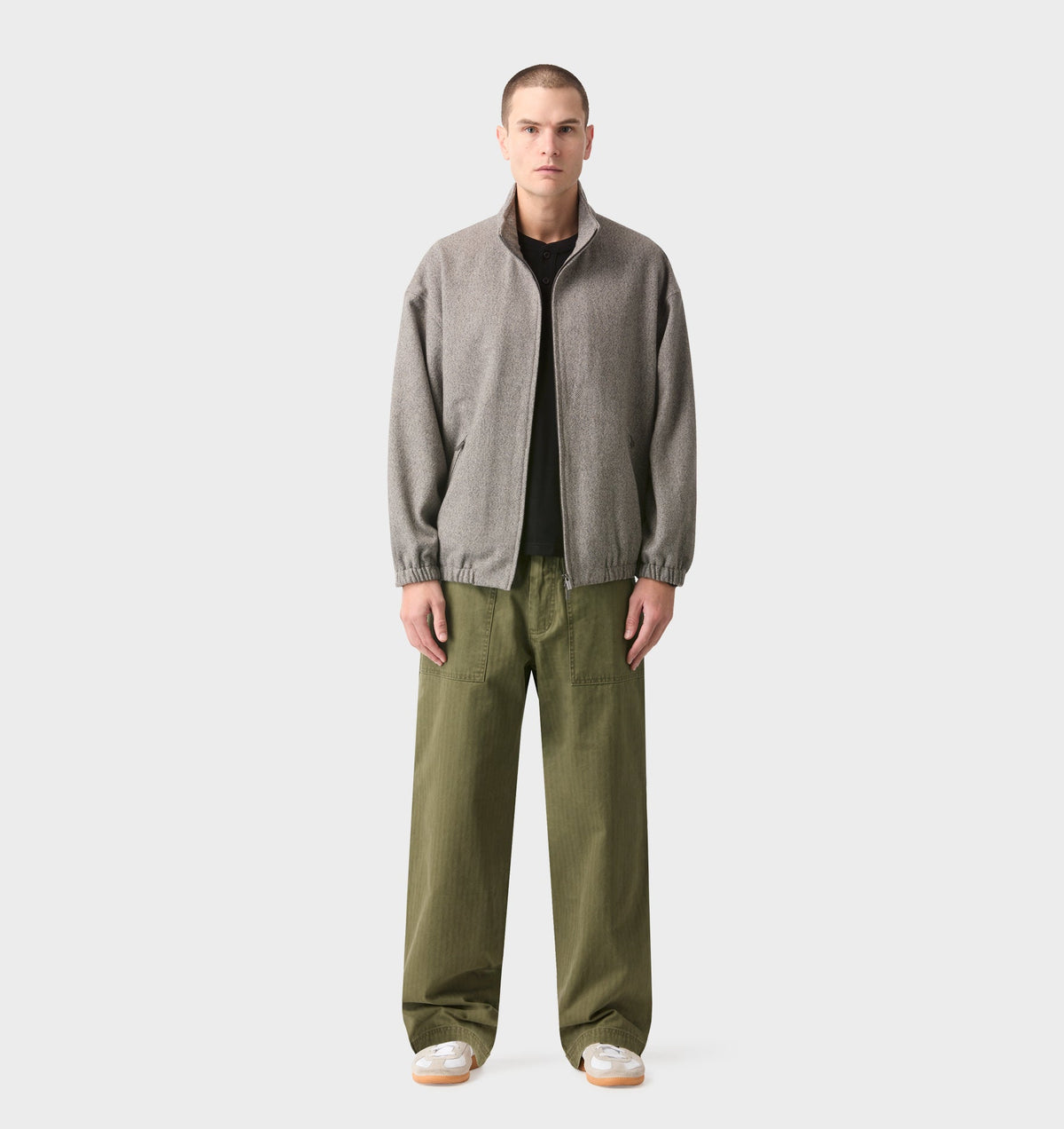 Funnel Neck Jacket - Grey Tweed