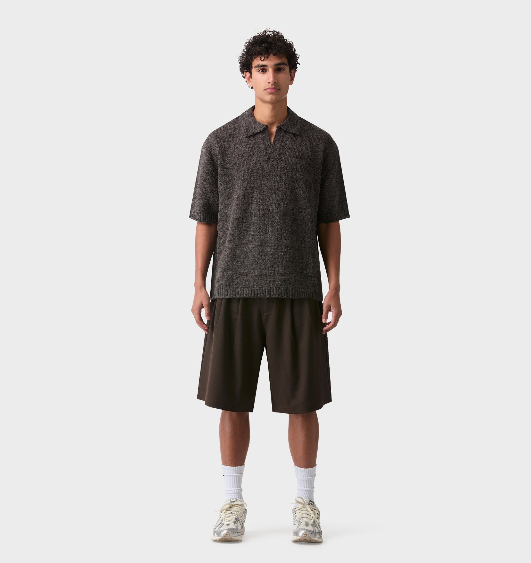 Box Knit Polo - Charcoal