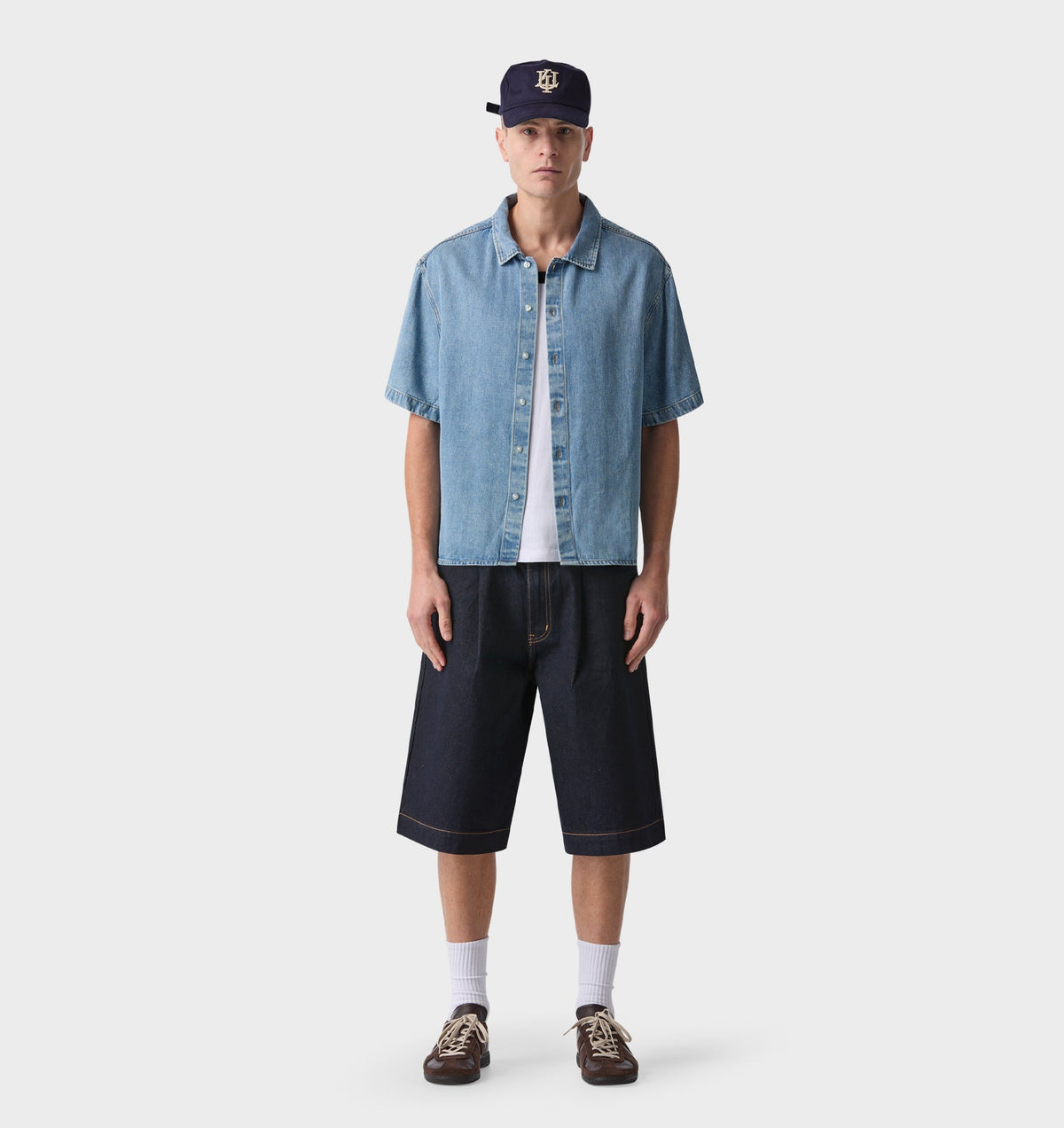 Chambray Crop SS Shirt - Faded Blue