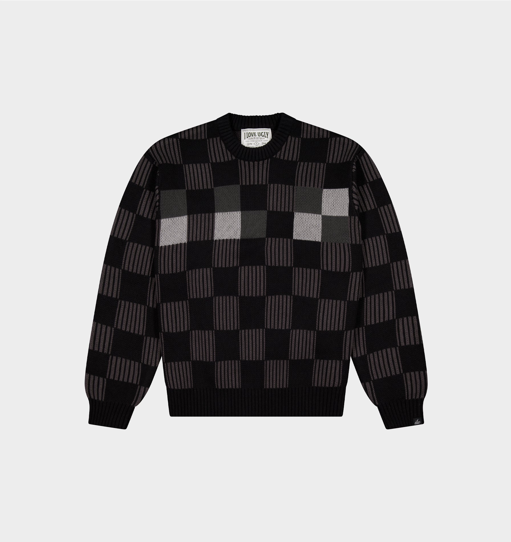 Checkerboard Knit Sweater - Charcoal