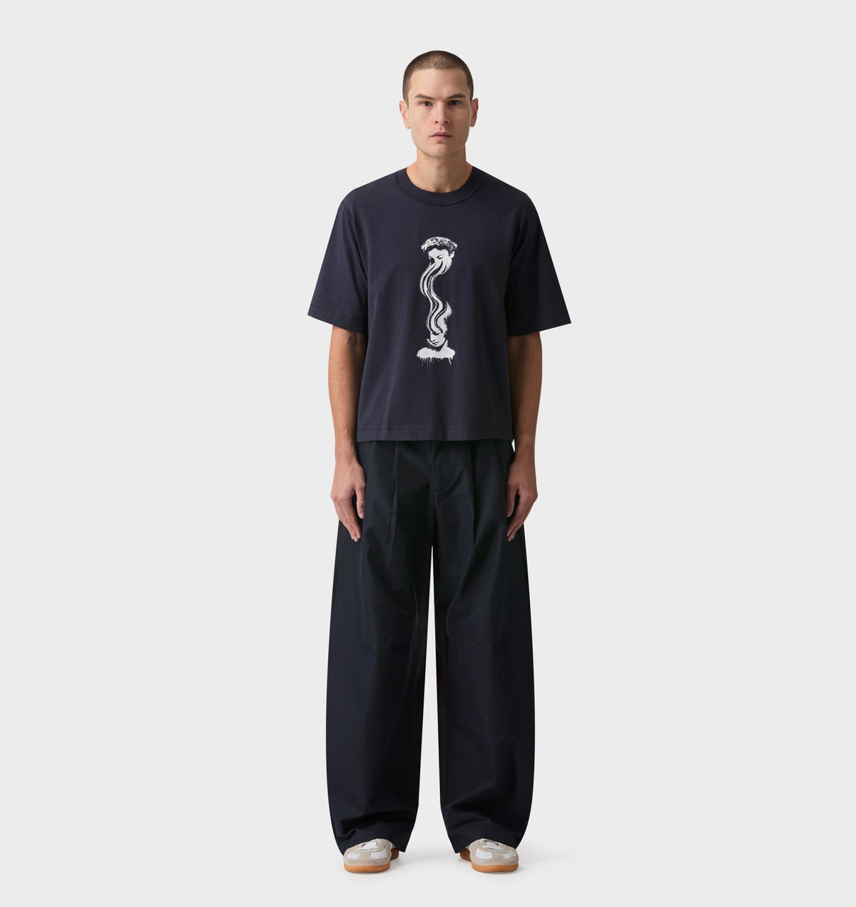 Warped Face Box Crop Tee - Washed Navy