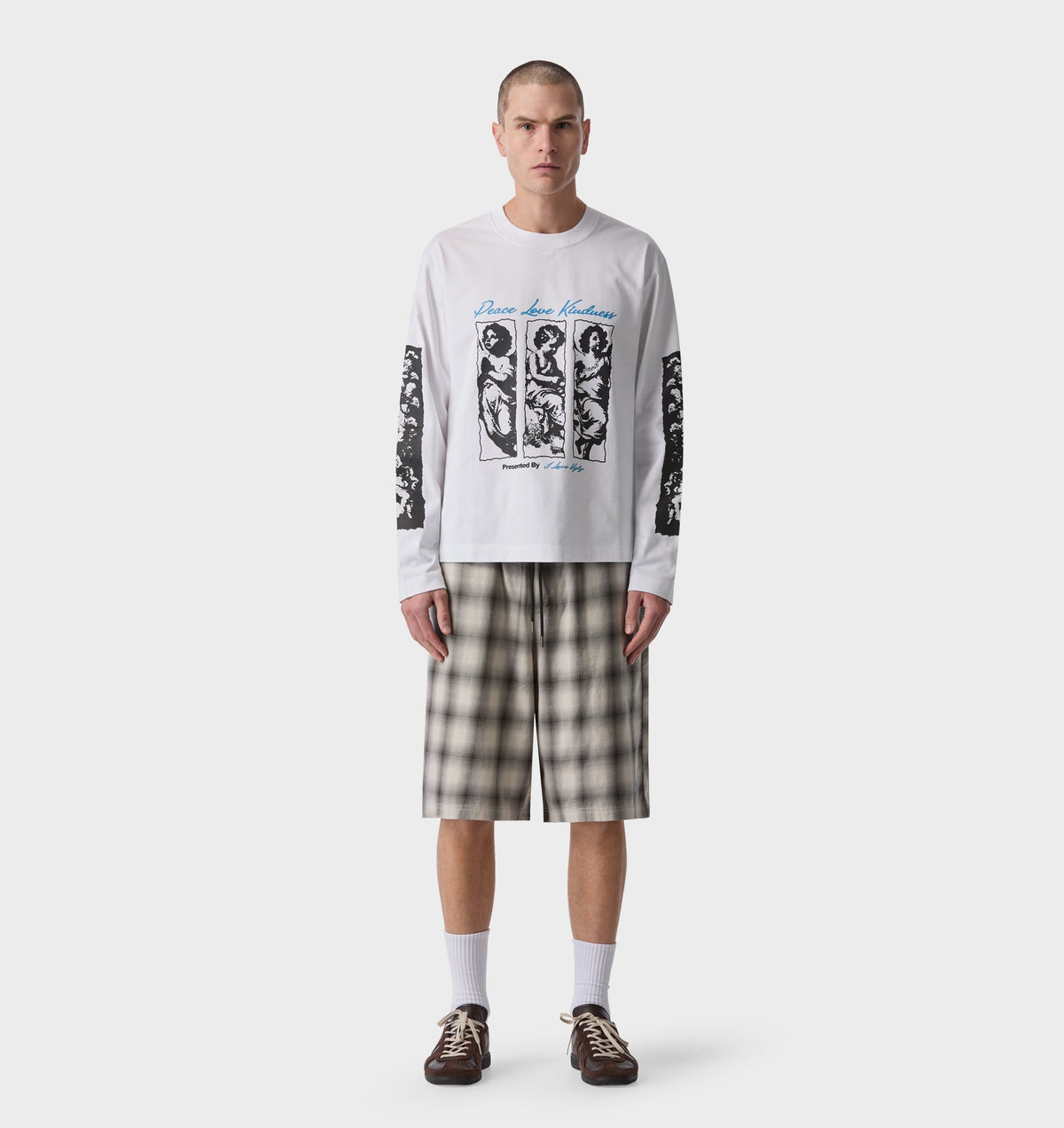 Peace Love Kindness Crop Box LS Tee - White