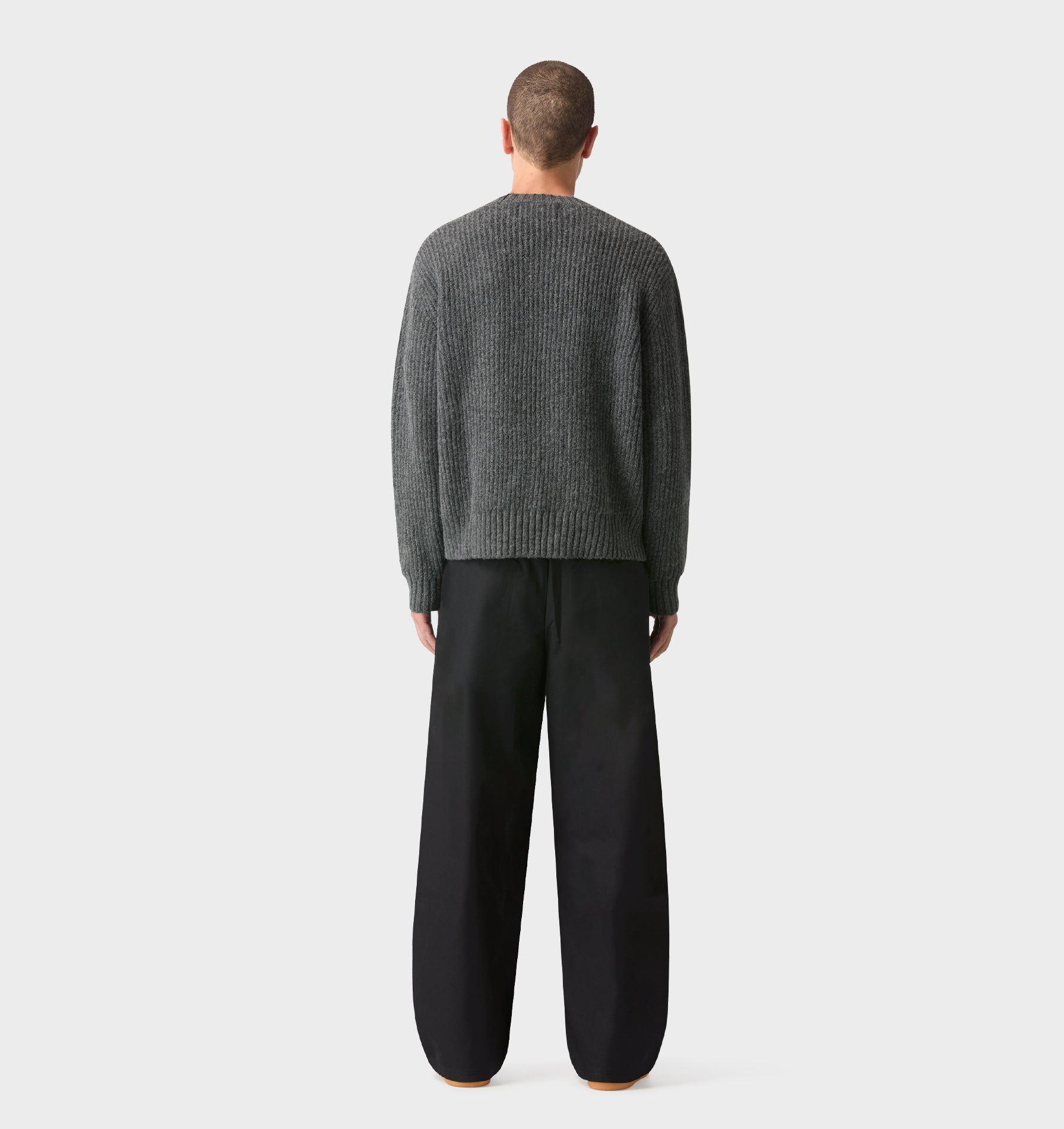 Wool Crop Knit Sweater - Charcoal