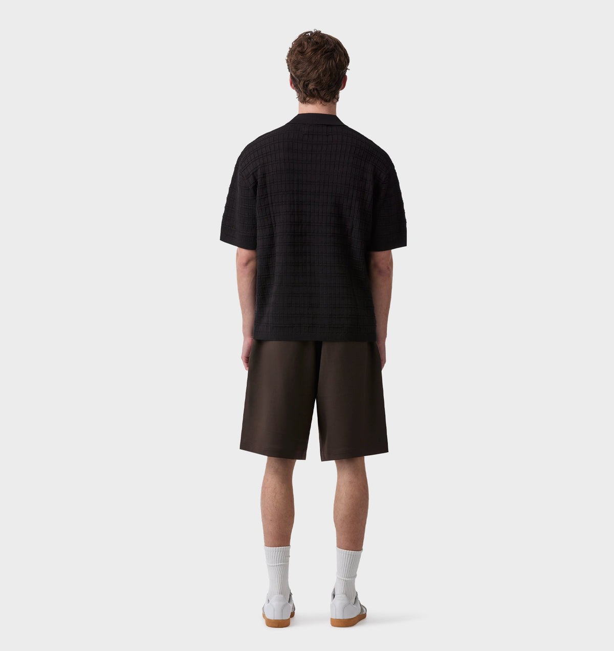 Grid Box Knit Polo - Black