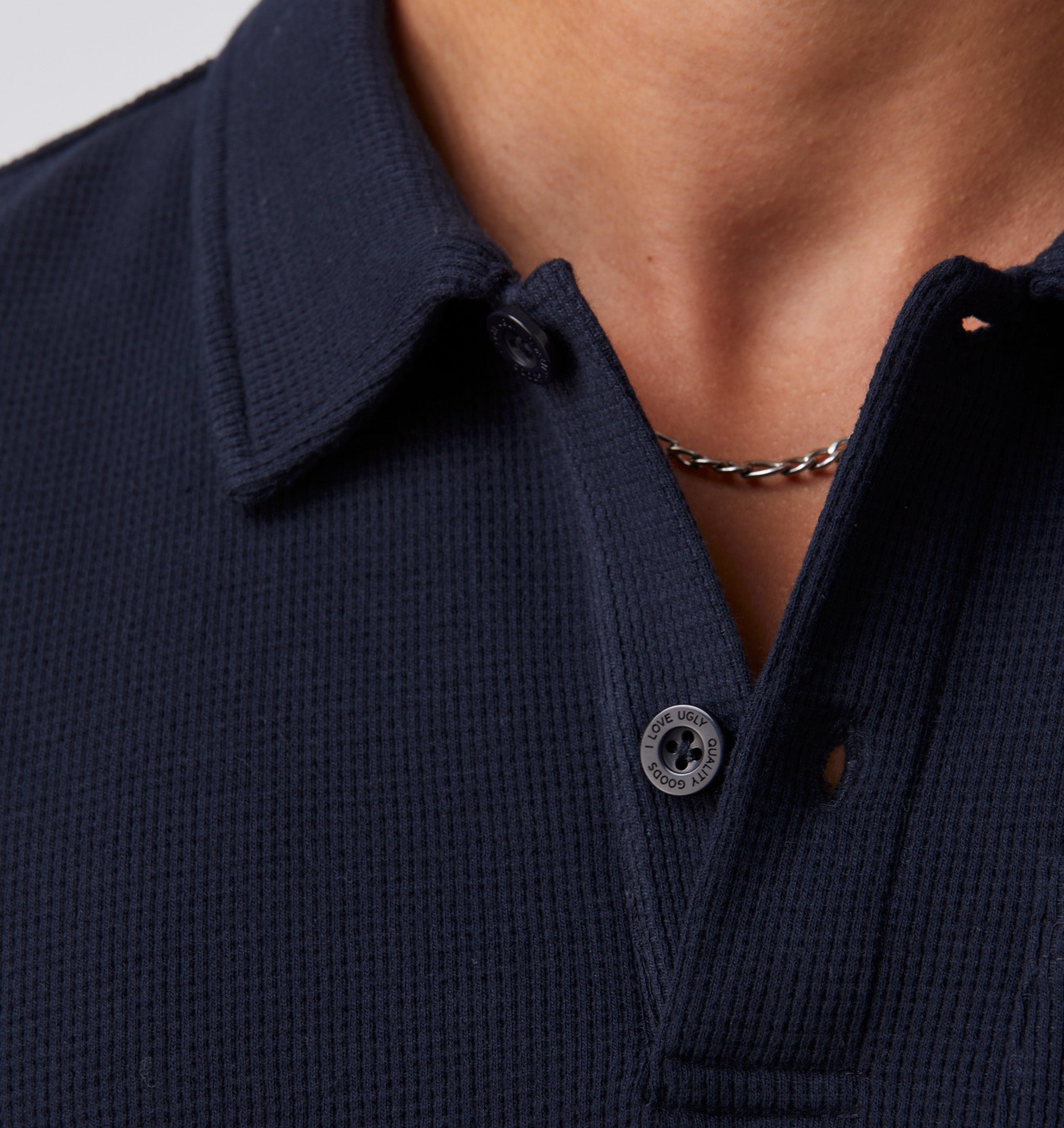 Waffle SS Polo Shirt - Navy