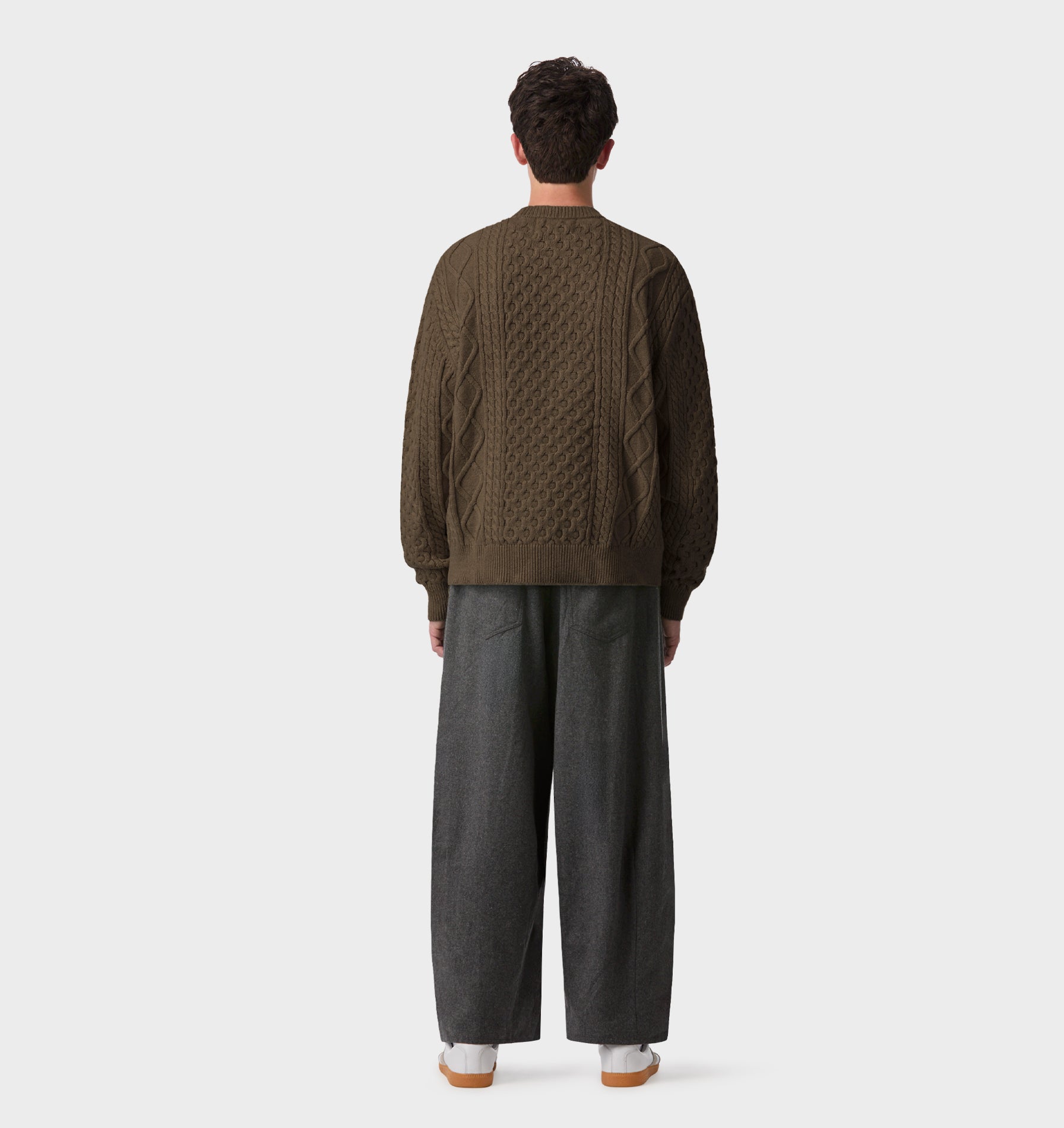 Cable Crop Knit Sweater - Brown Fleck