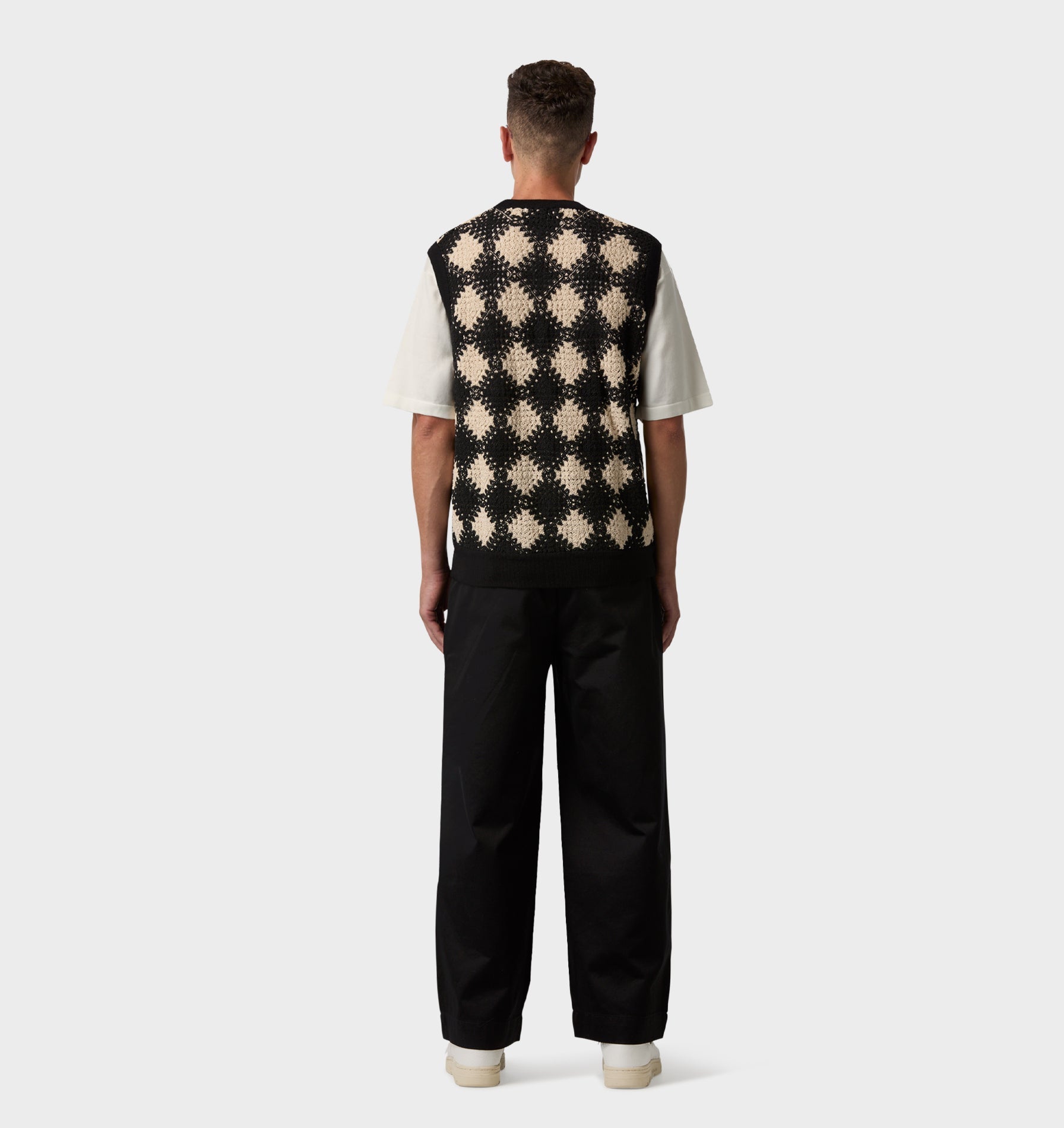 Crochet Knit Vest - Black / Off White