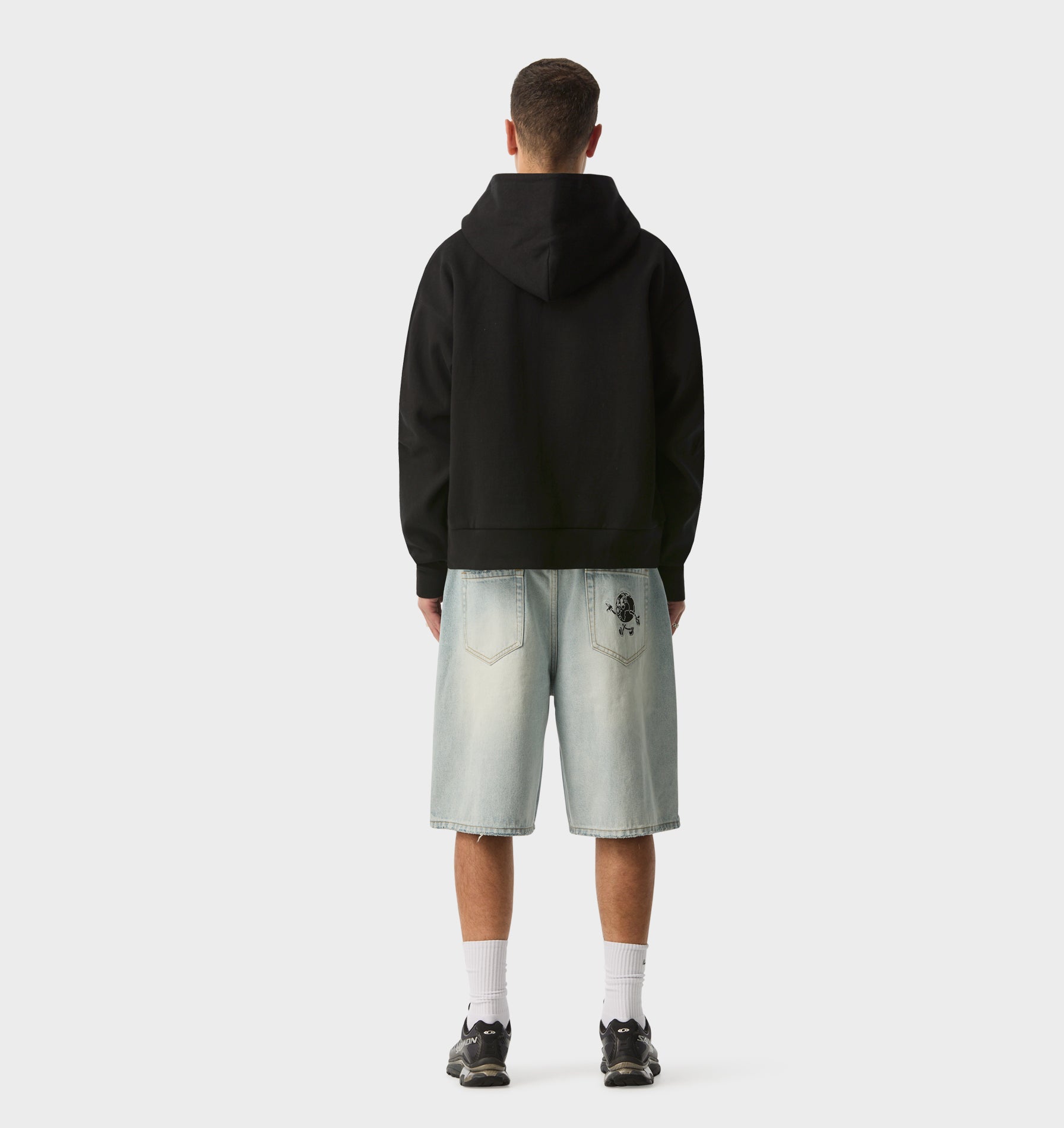 Crop Box Zip Hood - Black