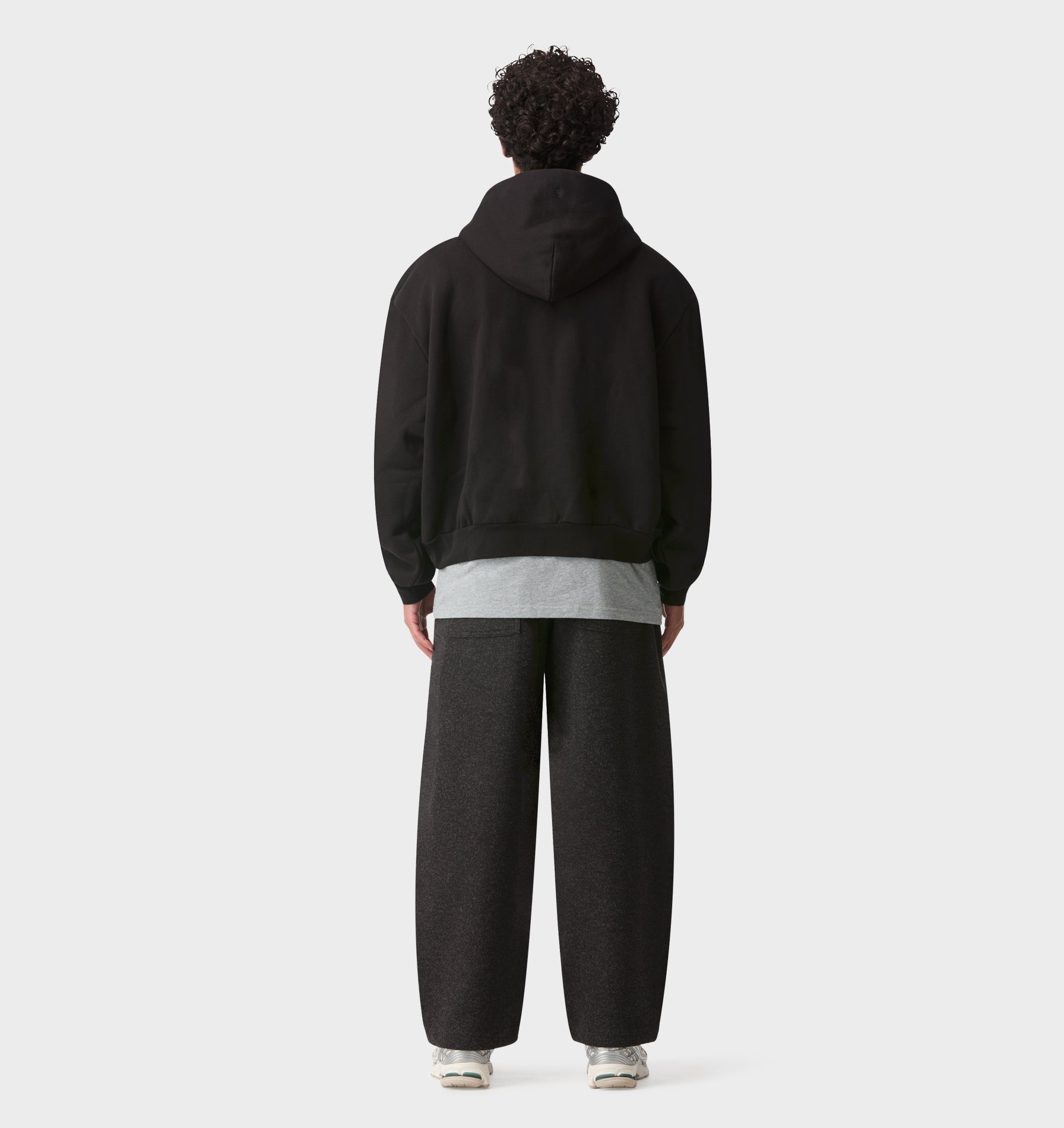 Heavy Crop Zip Hood - Black