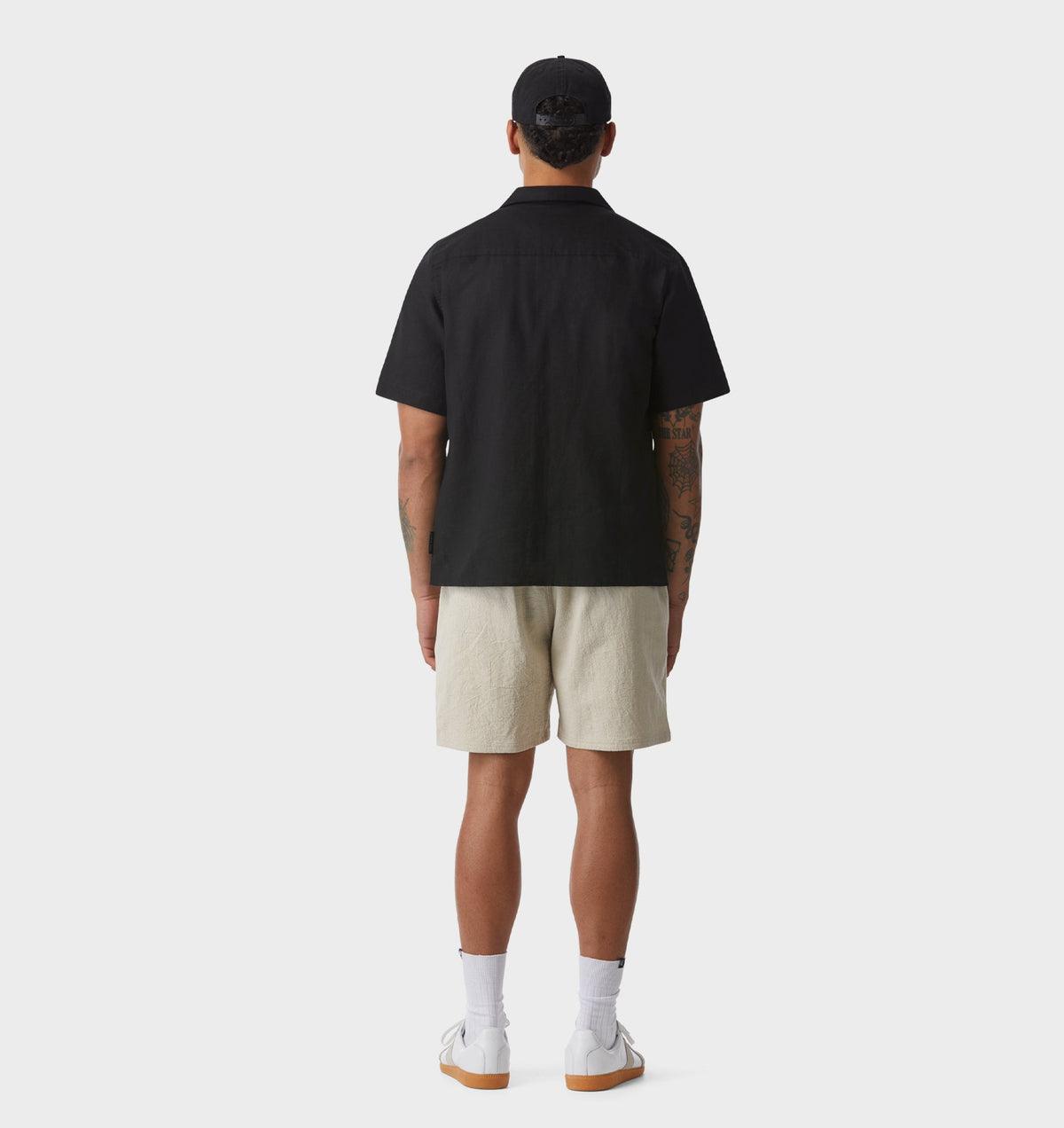 Linen Cuban Collar SS Shirt - Black