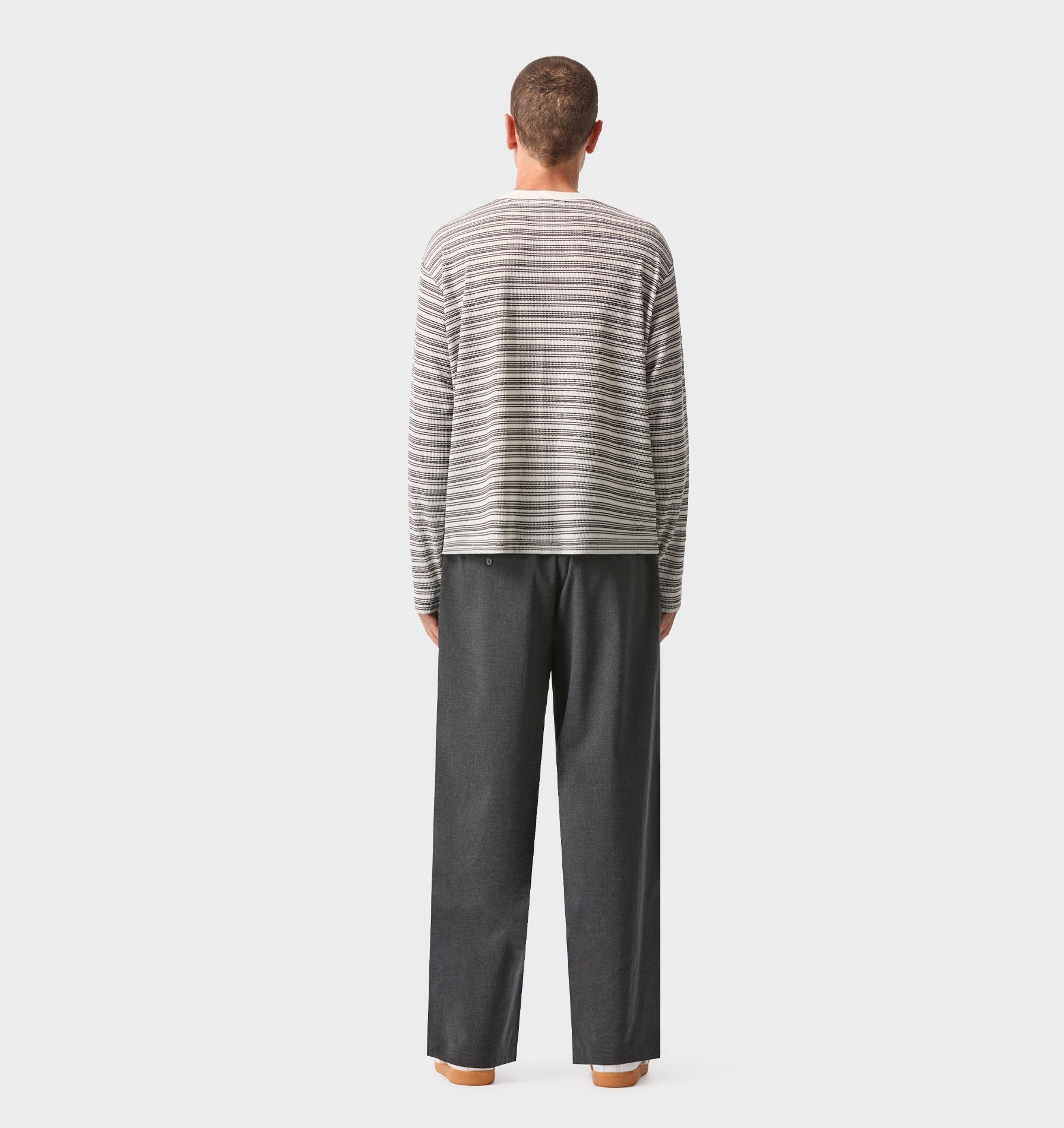 Crop Box LS Tee - White/Black Stripe