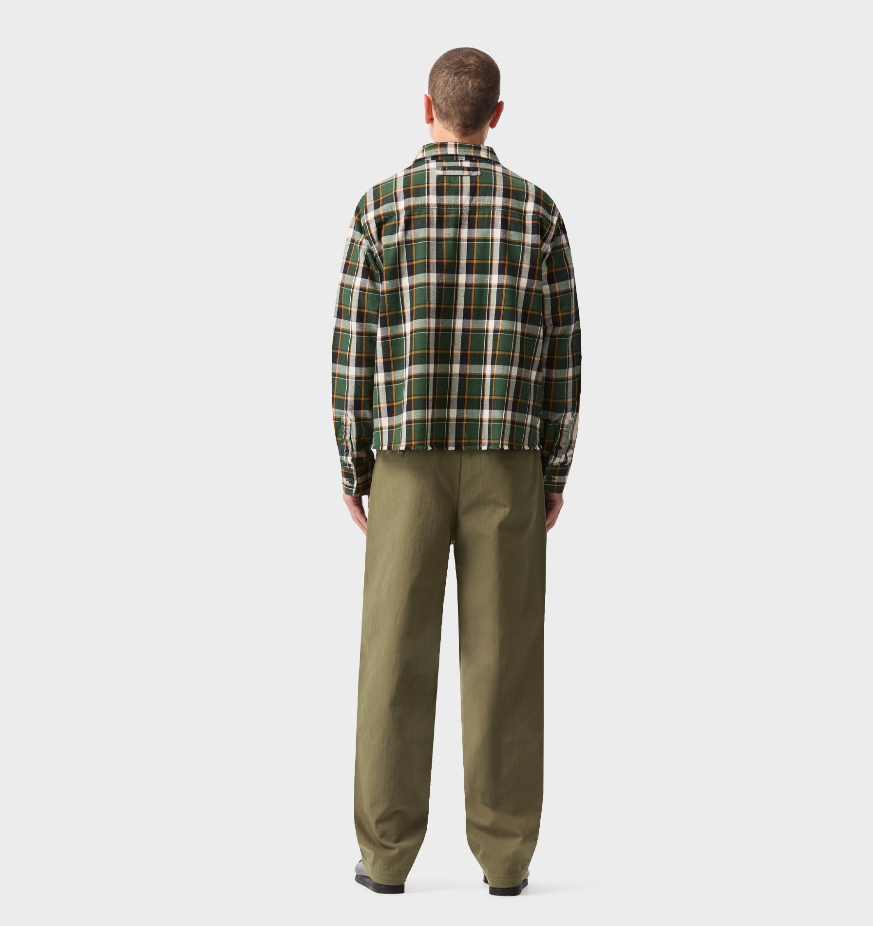 Raw Hem Check Overshirt - Forest Green/Yellow