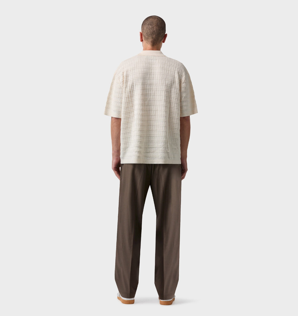 Grid Box Knit Polo - Off White