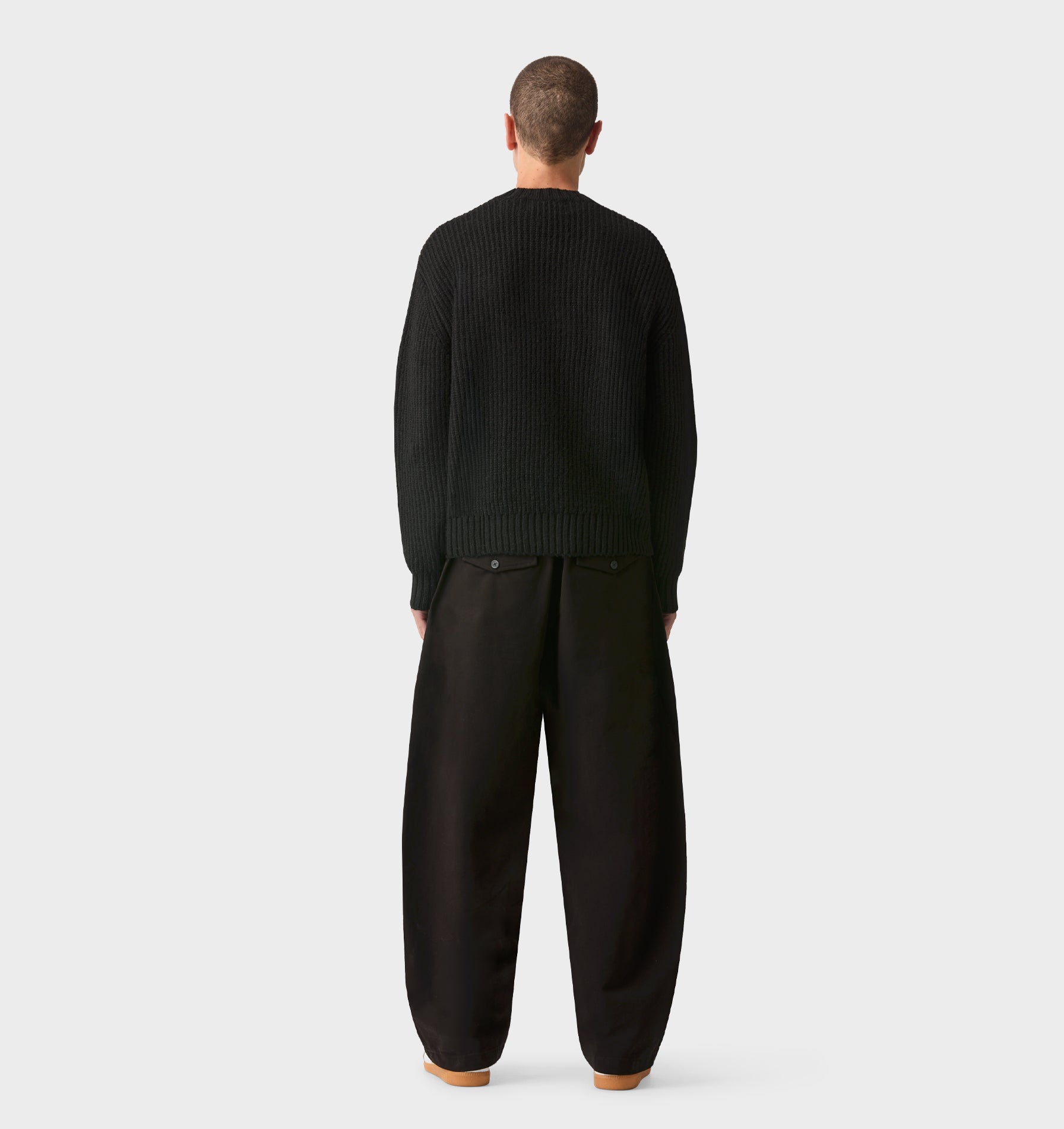 Wool Crop Knit Sweater - Black