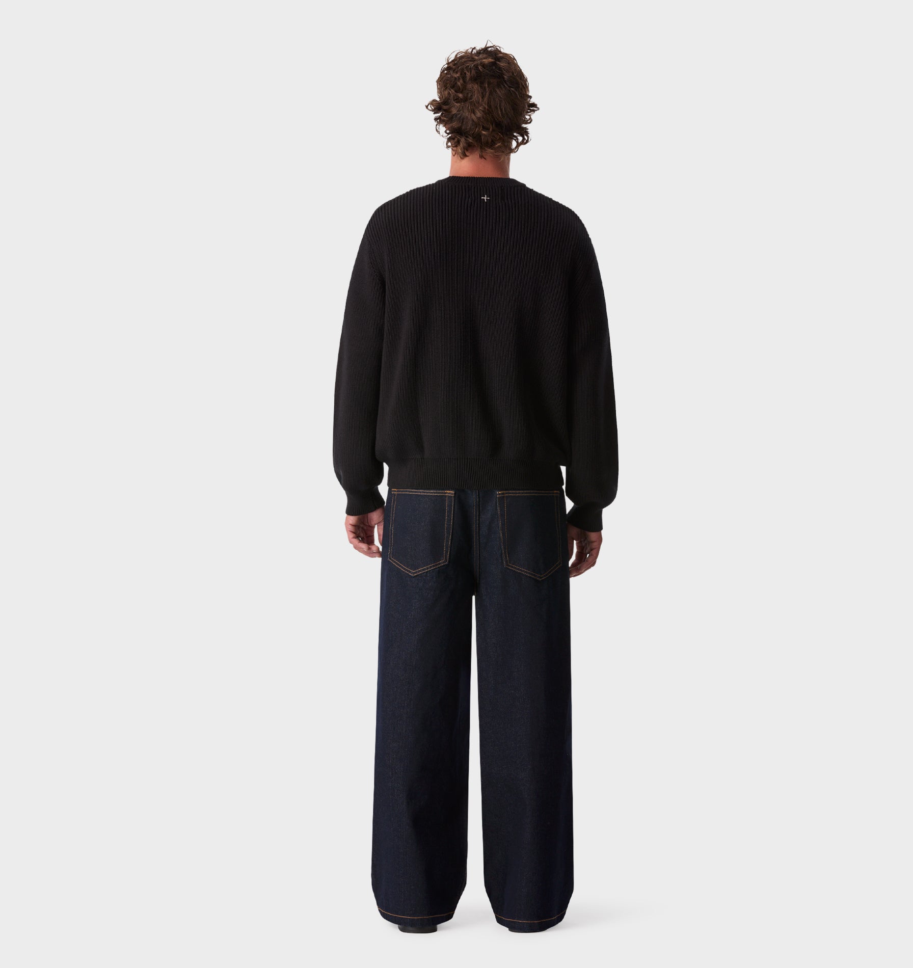 Cropped Knit Sweater - Black