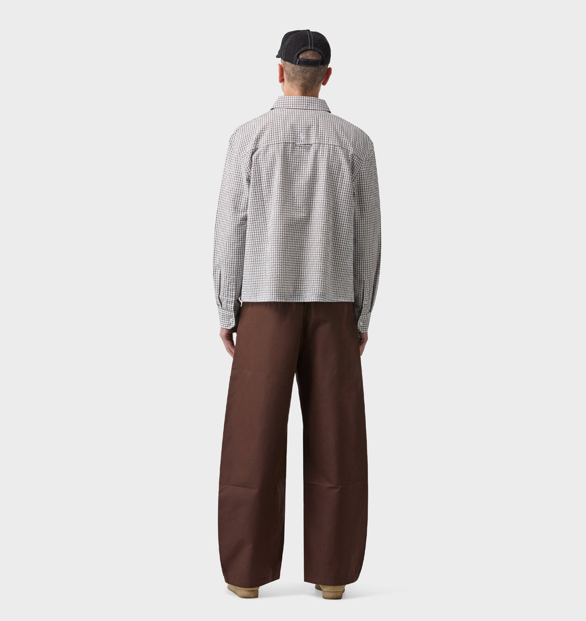Crop LS Shirt - White/Sand Check