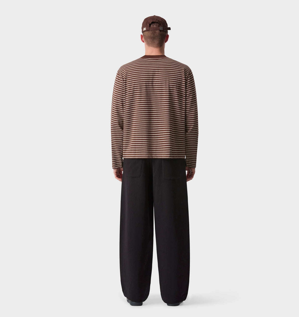 Crop Box LS Tee - Brown/Off White Stripe