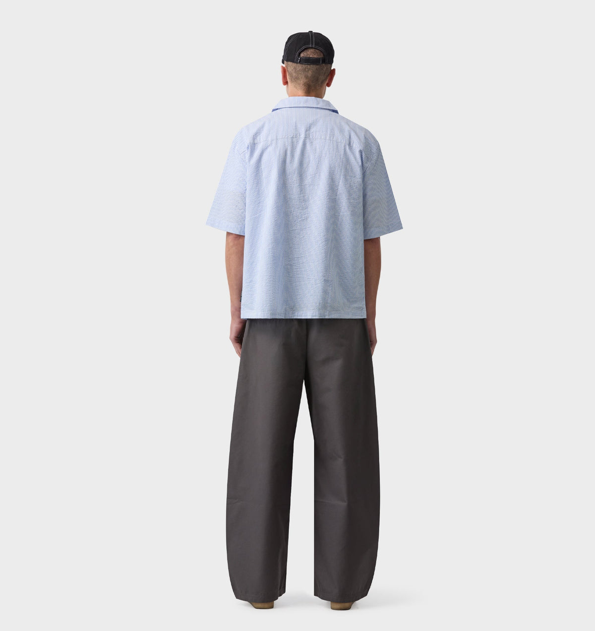 Box Cuban Collar Shirt - Blue/White Stripe