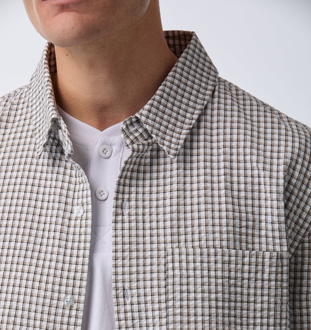 Crop LS Shirt - White/Sand Check