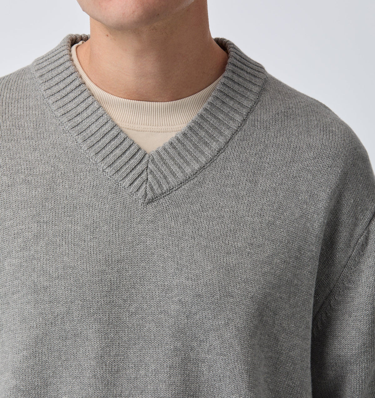 V Neck Sweater - Grey Marle
