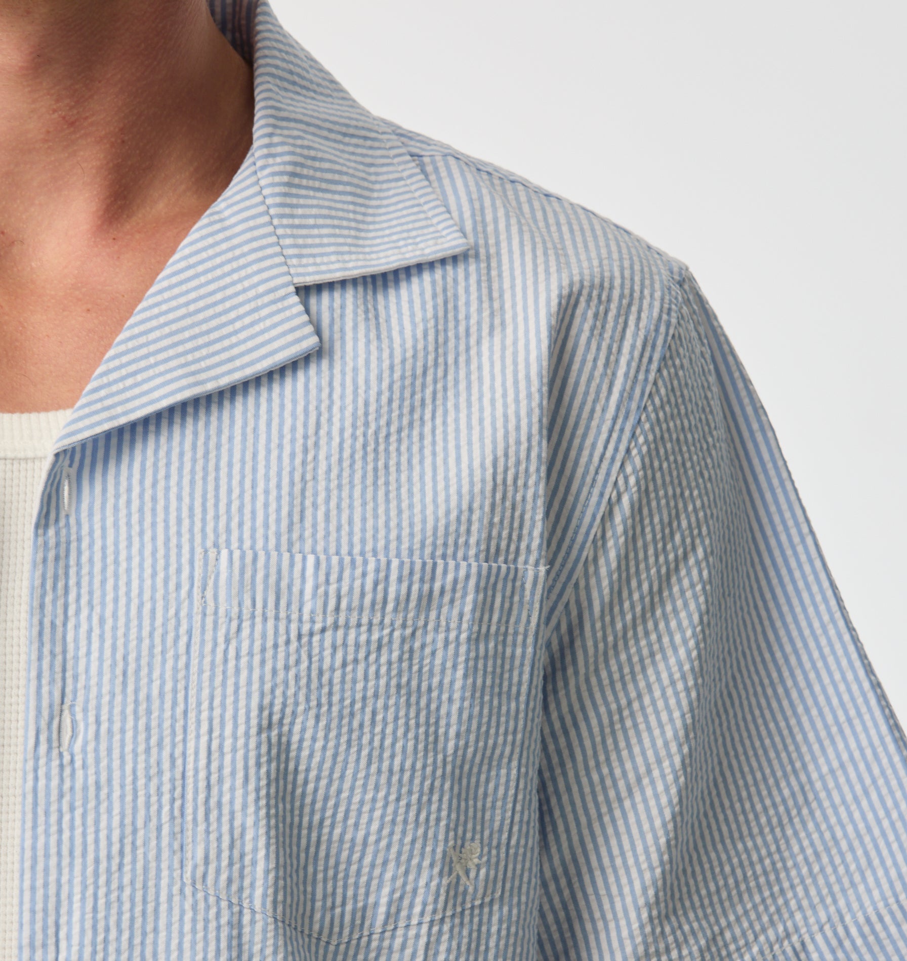 Cuban Collar SS Shirt - Blue Stripe
