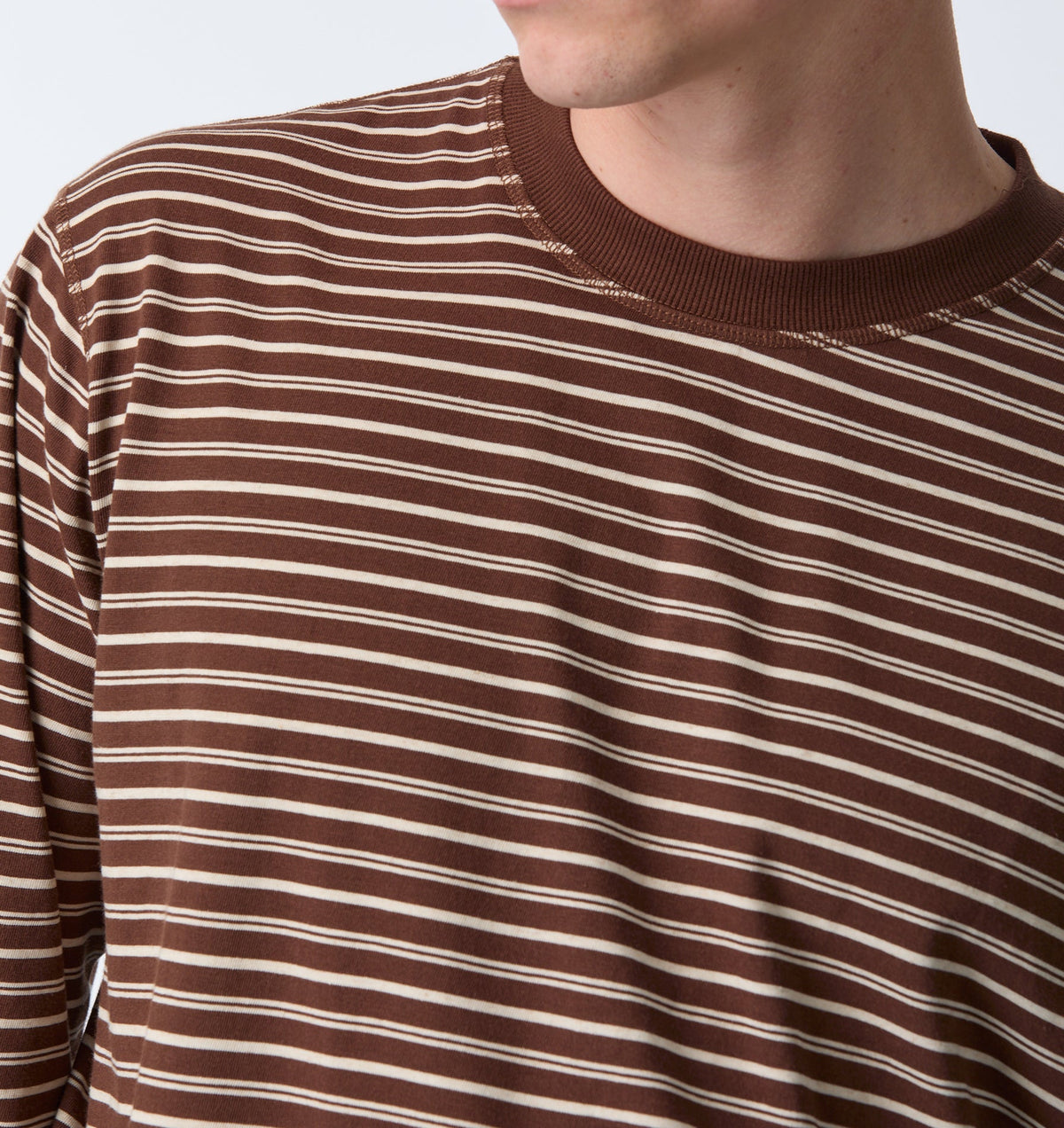 Crop Box LS Tee - Brown/Off White Stripe