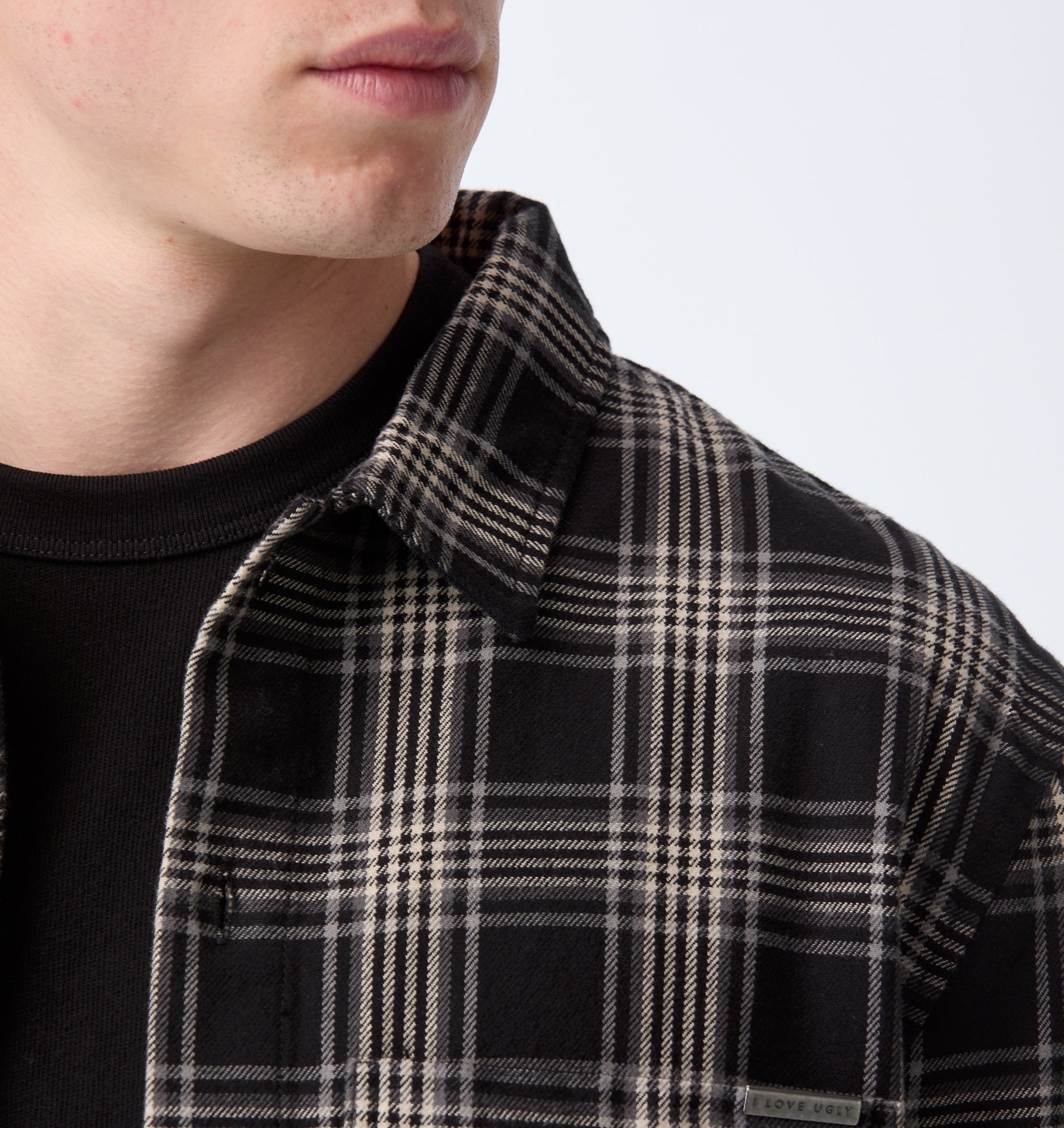 Raw Hem Check Overshirt - Black/Grey