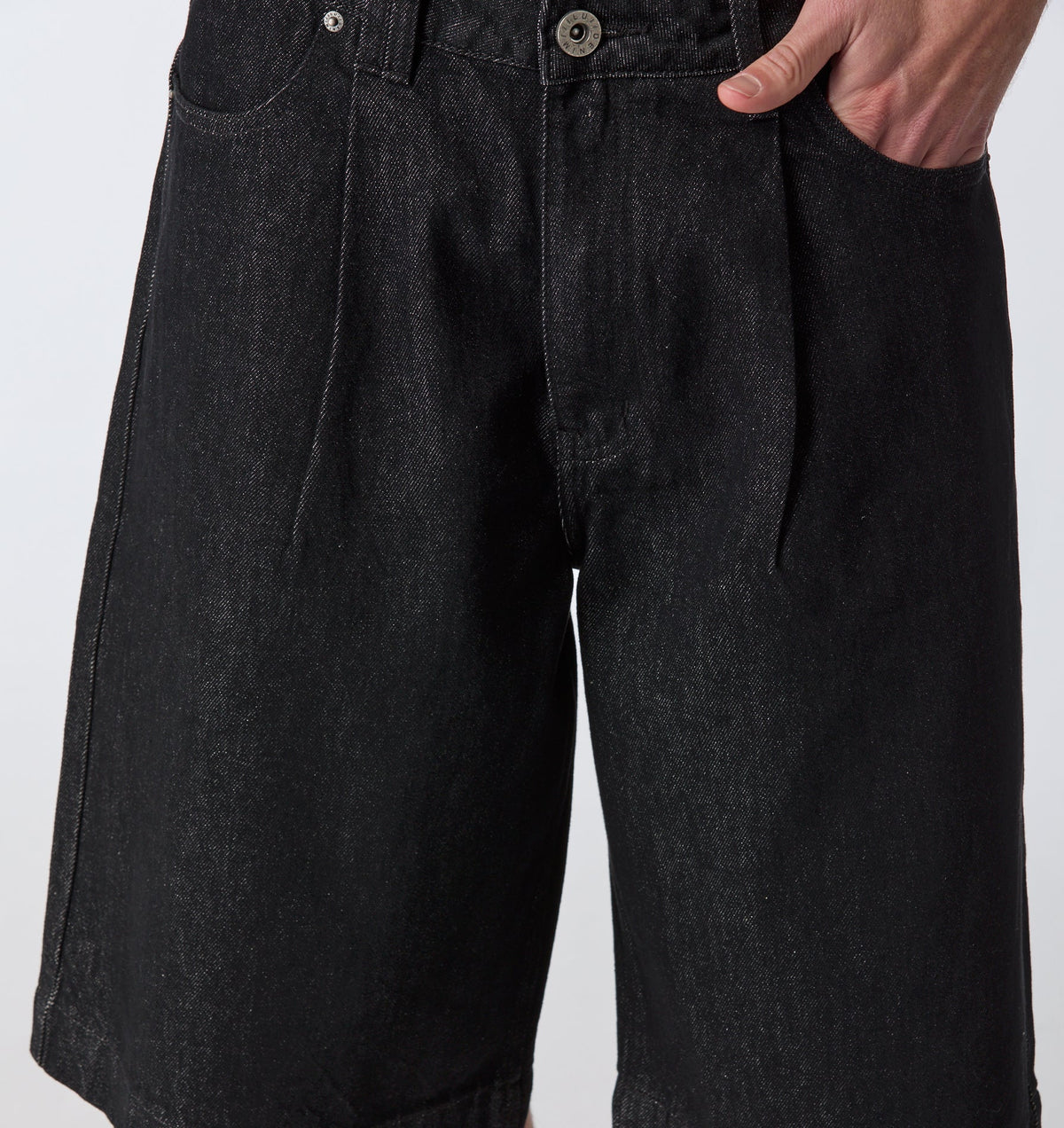 Wide Leg Pleat Denim Short - Black