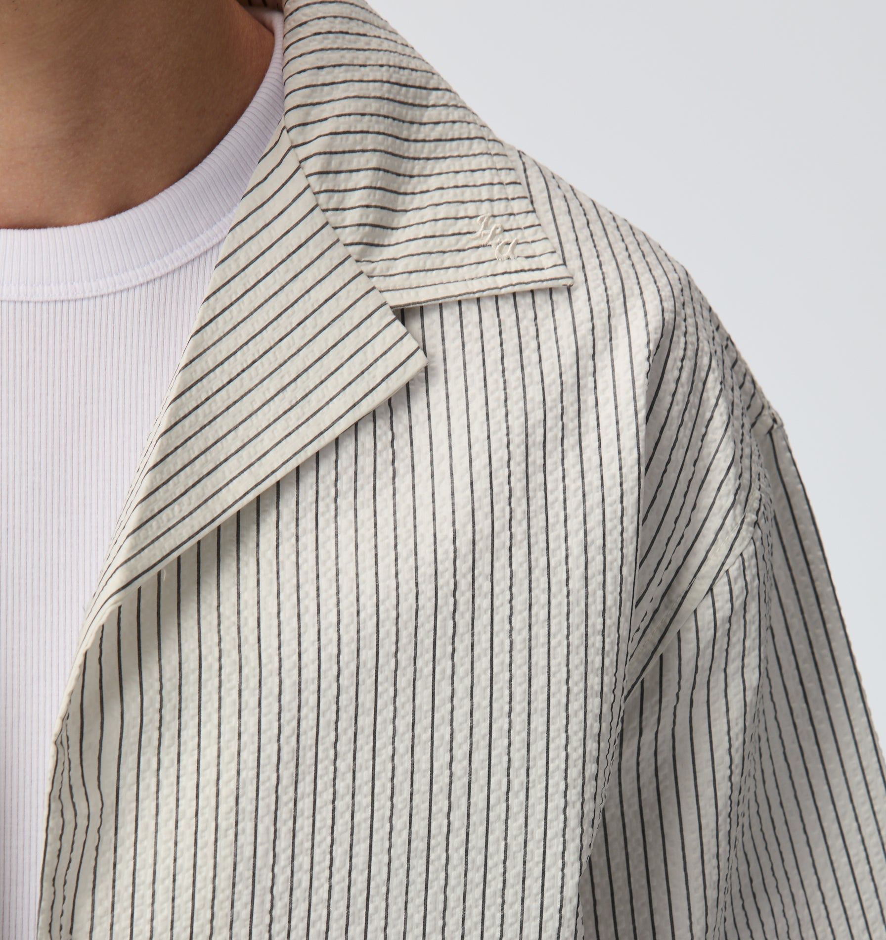 Box Cuban Collar Shirt - White/Black Stripe