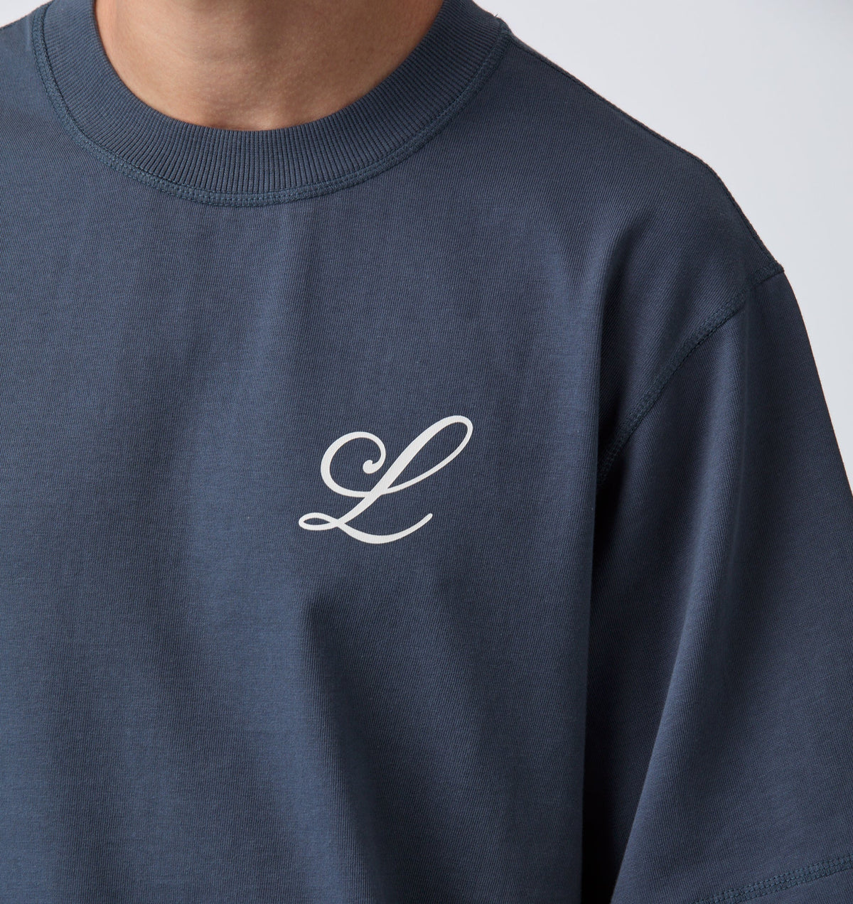 Letter Mono Crop Box Tee - Marine Blue
