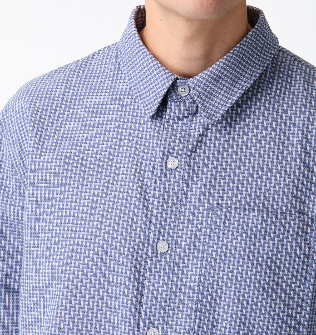Crop LS Shirt - Light Blue Check