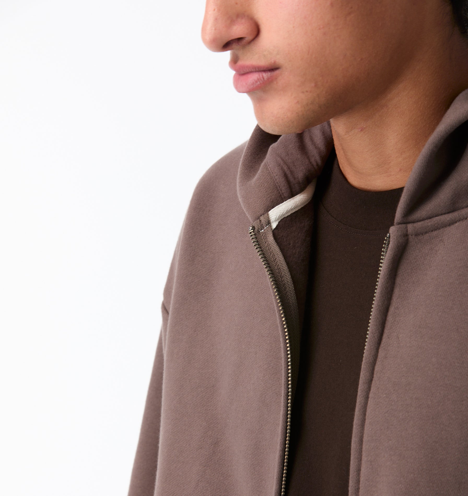 Heavy Crop Zip Hood - Dusky Brown