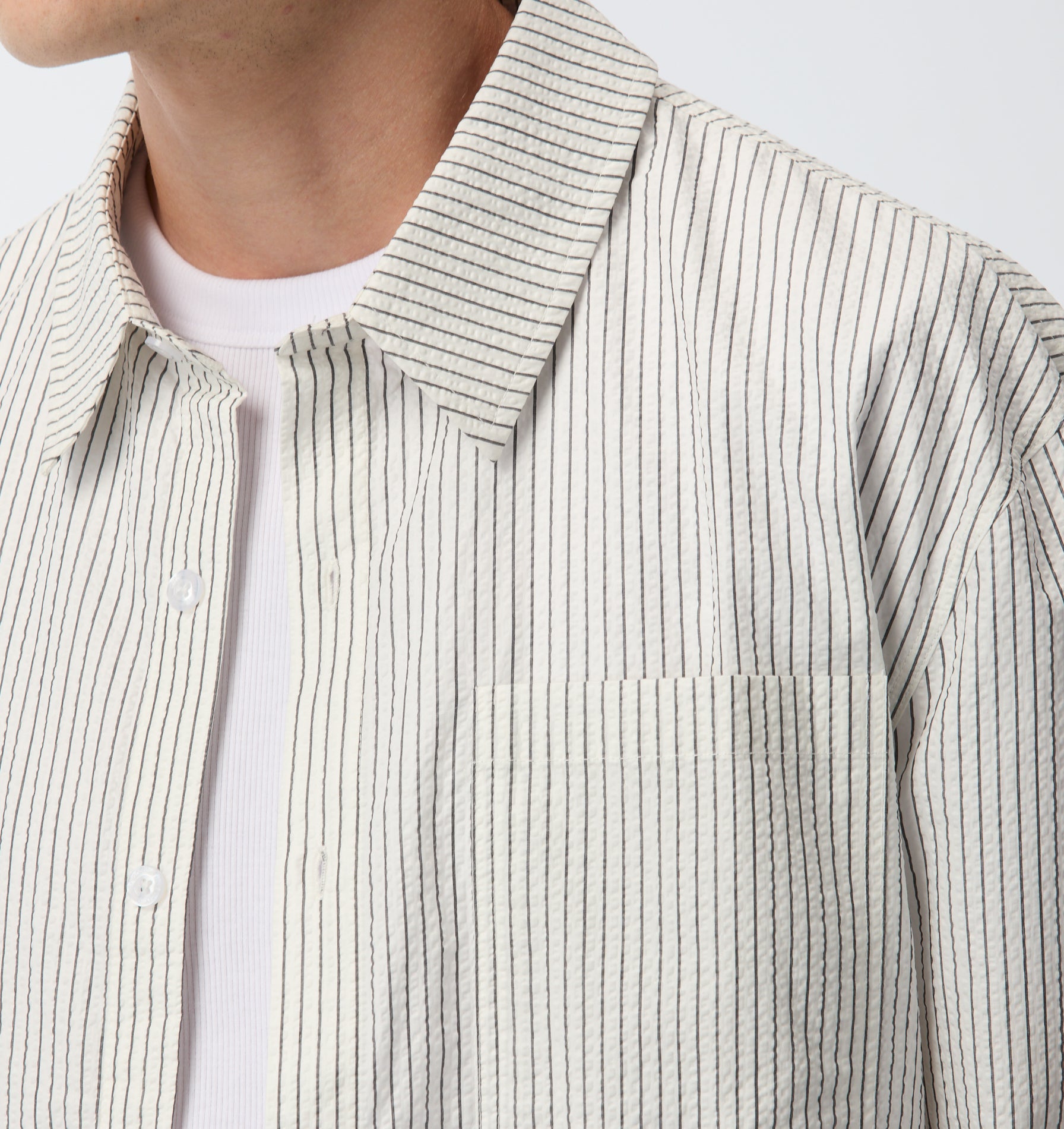 Crop LS Shirt - White/Black Stripe