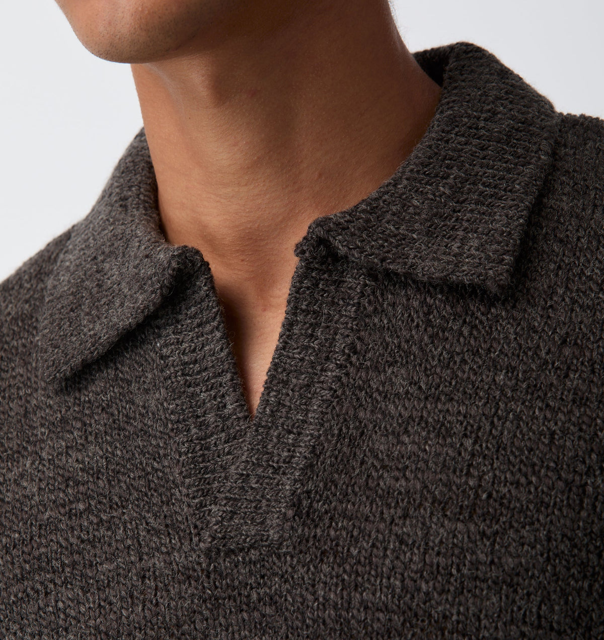 Box Knit Polo - Charcoal